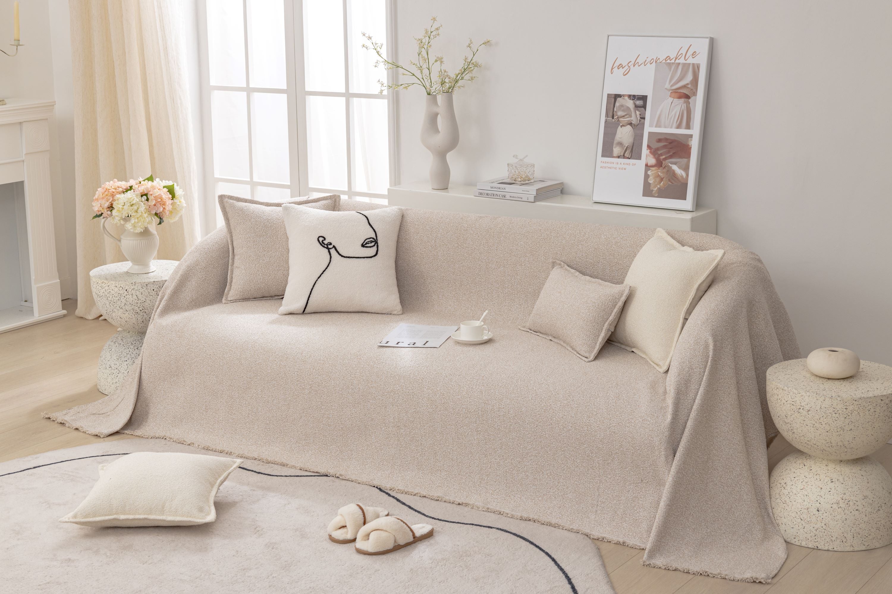 Sofa Throw - Pixlane - Milk Tea
