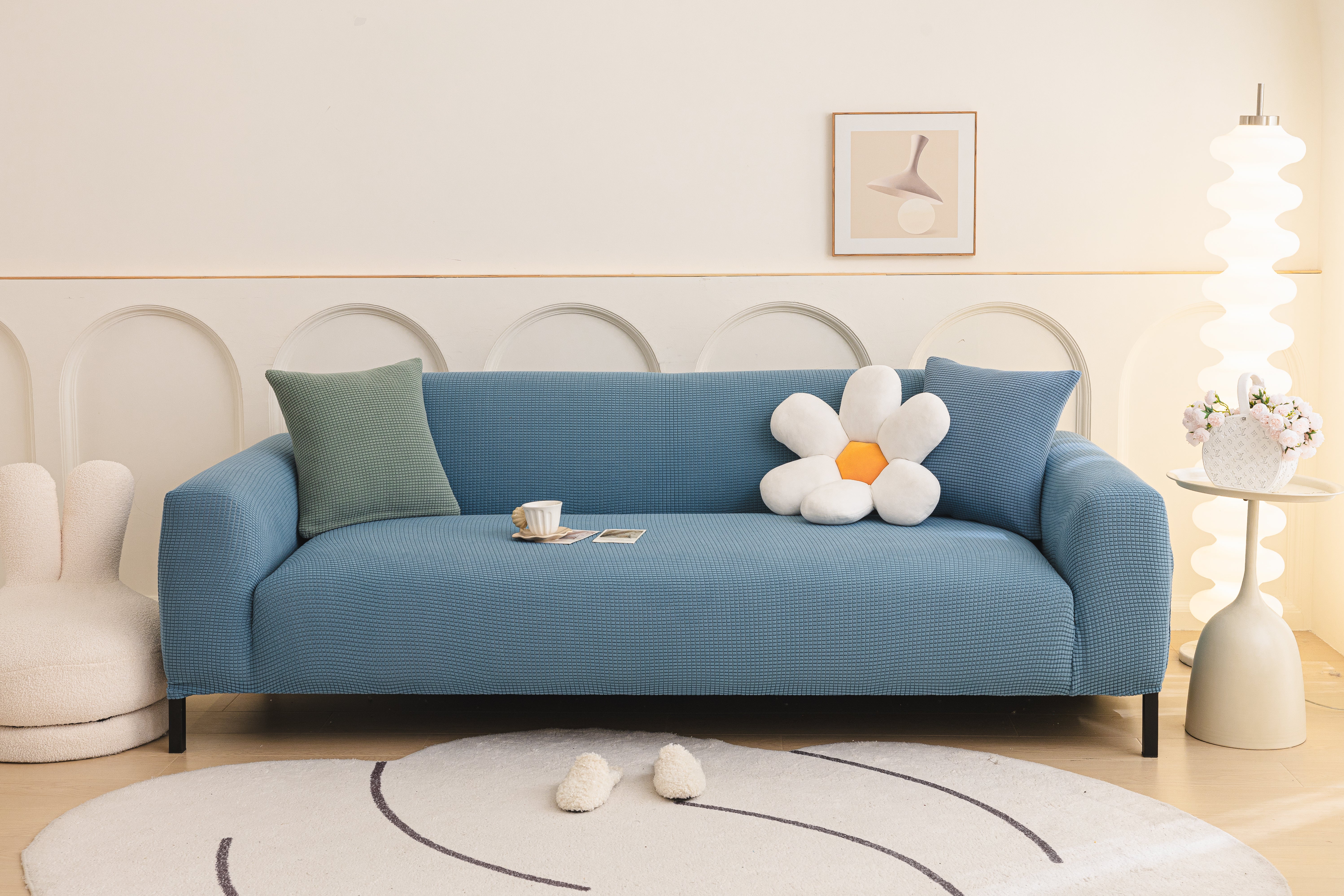 Sofa Cover - Narrow Jacquard - Sky Blue - Adaptable & Expandable