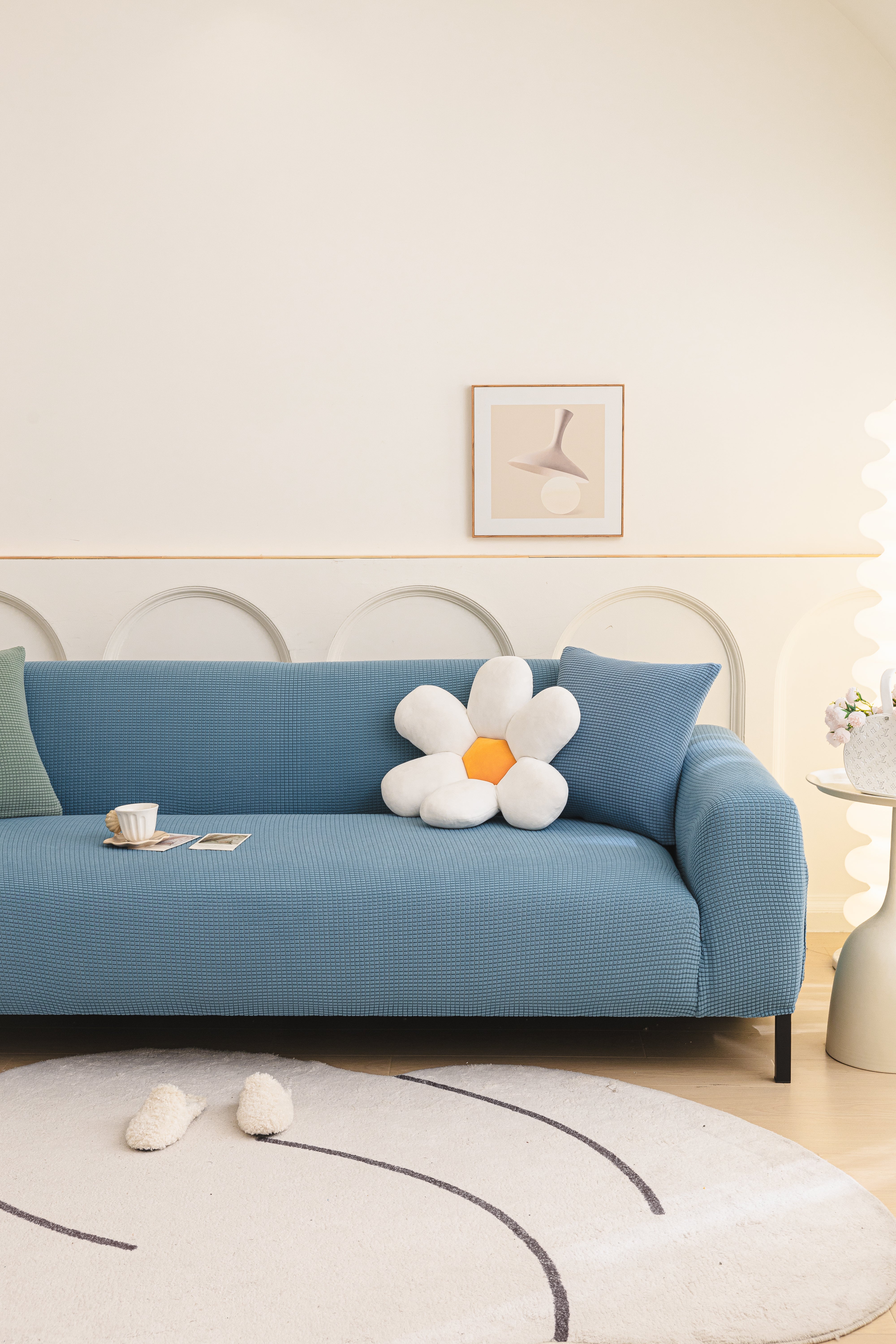 Sofa Cover - Narrow Jacquard - Sky Blue - Adaptable & Expandable
