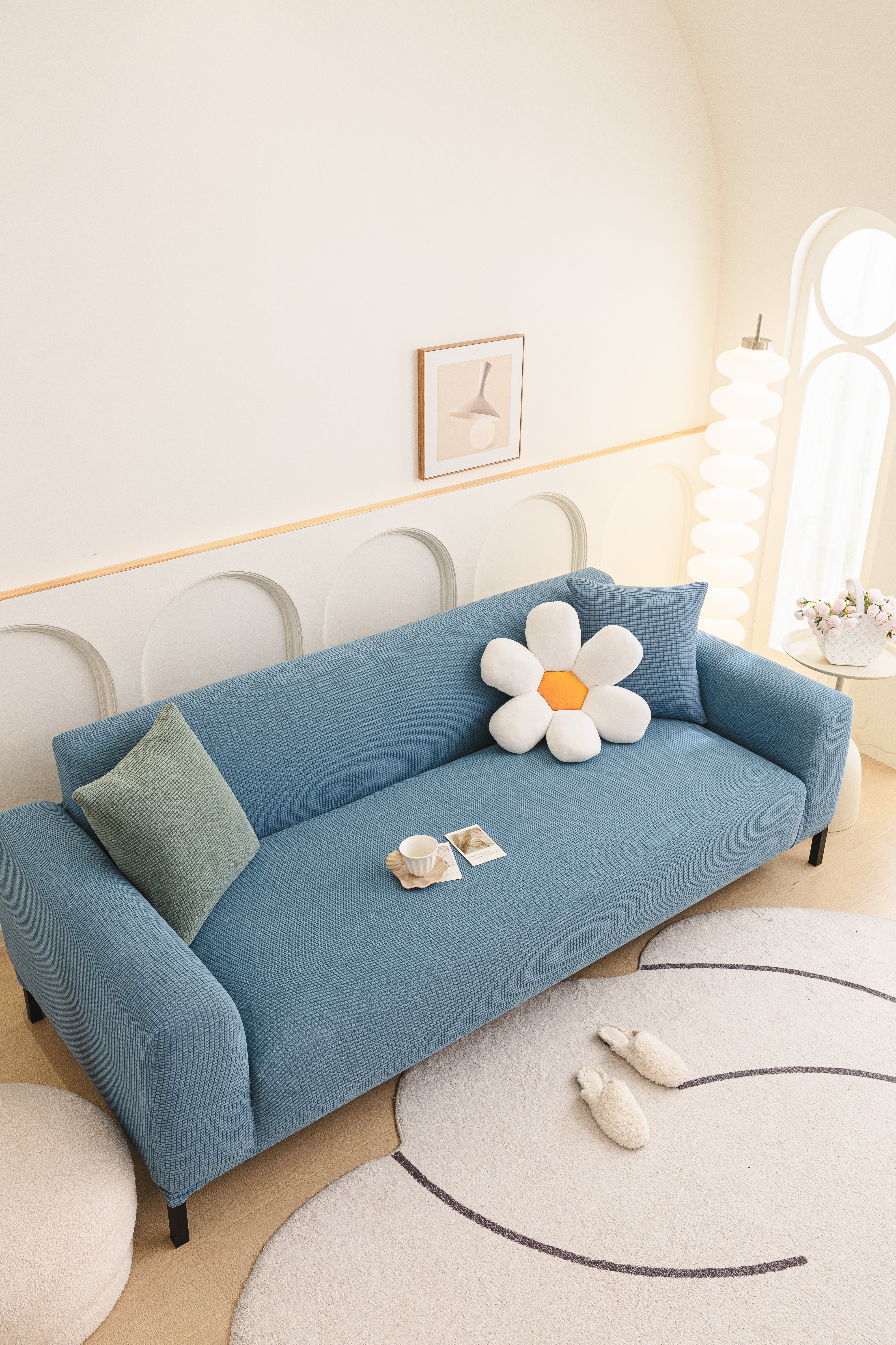 Sofa Cover - Narrow Jacquard - Sky Blue - Adaptable & Expandable