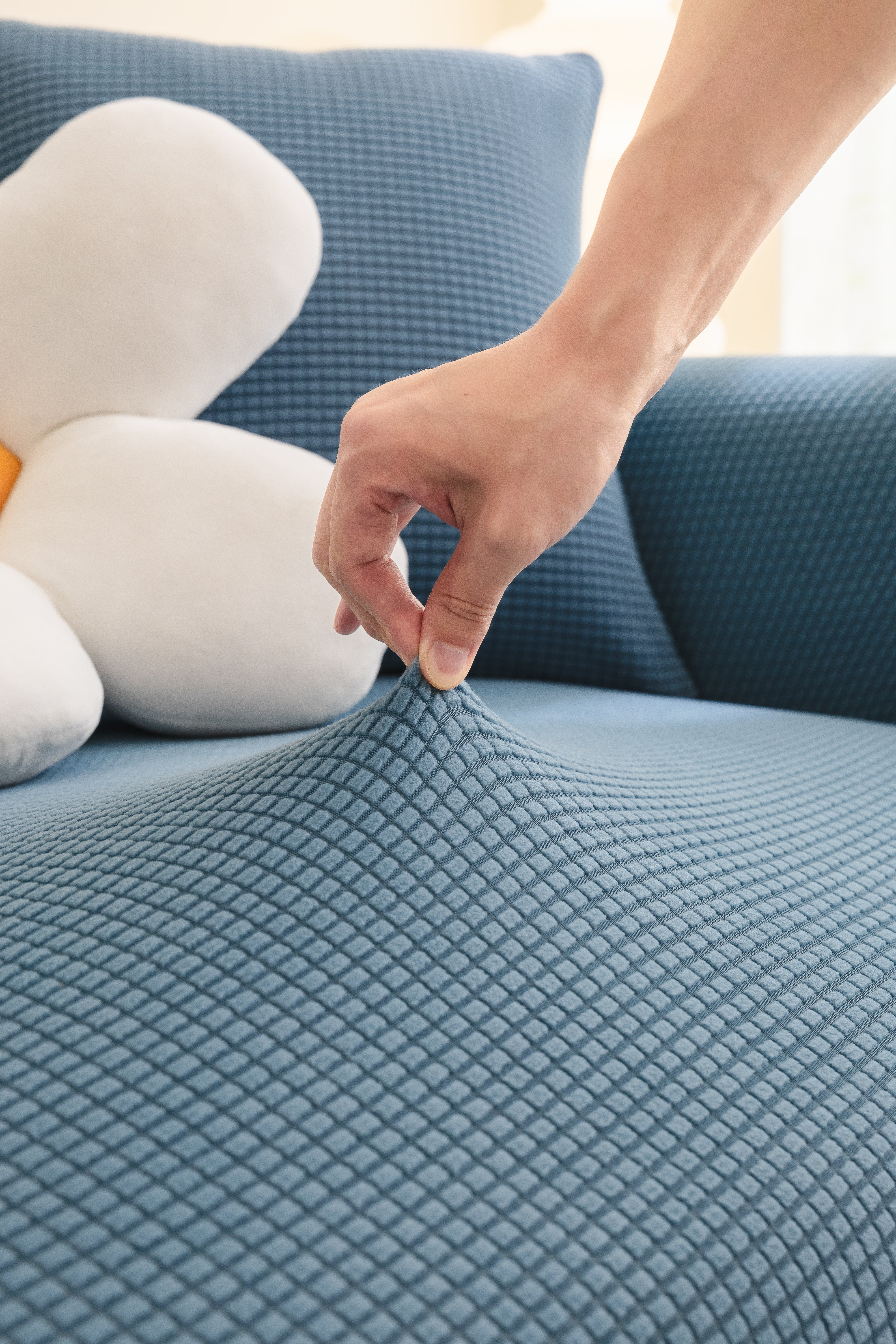 Sofa Cover - Narrow Jacquard - Sky Blue - Adaptable & Expandable