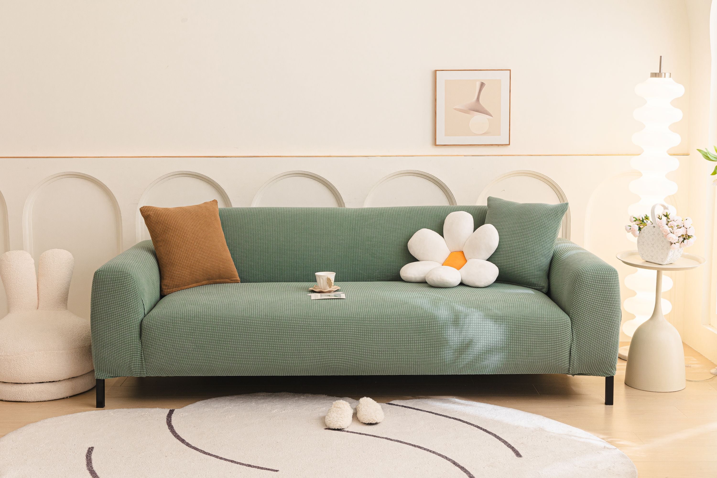 Sofa Cover - Narrow Jacquard - Light Green - Adaptable & Expandable