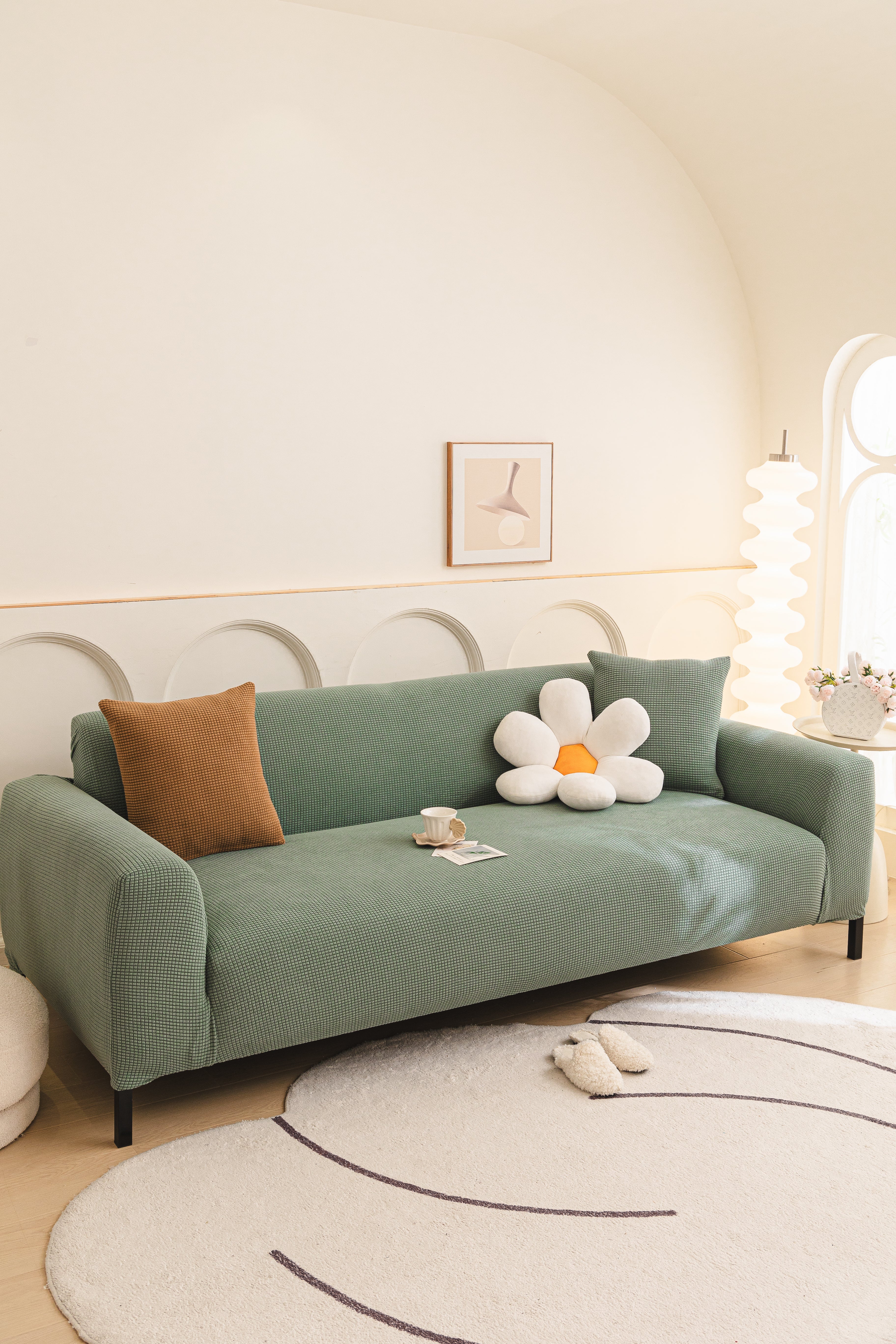 Sofa Cover - Narrow Jacquard - Light Green - Adaptable & Expandable