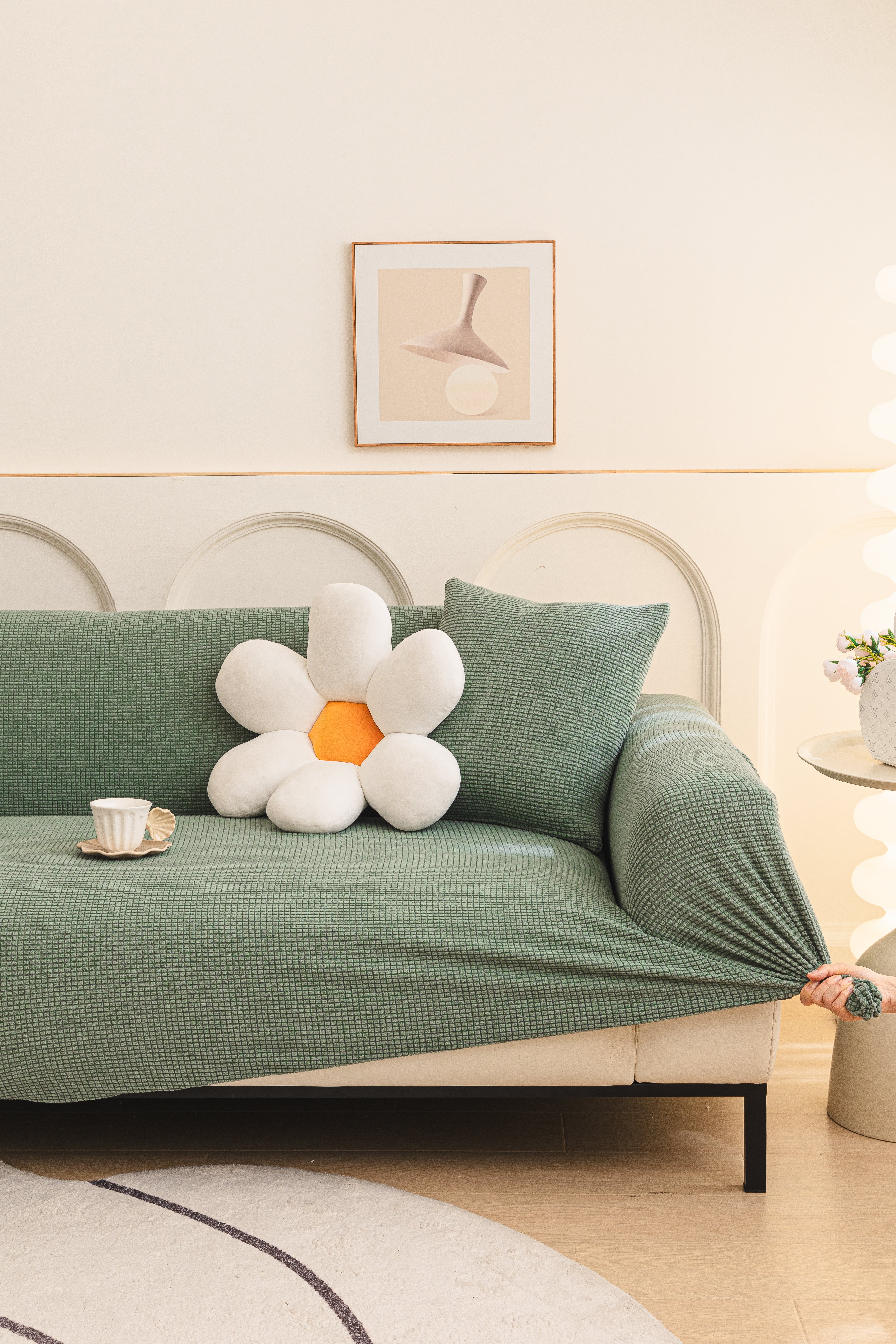 Sofa Cover - Narrow Jacquard - Light Green - Adaptable & Expandable