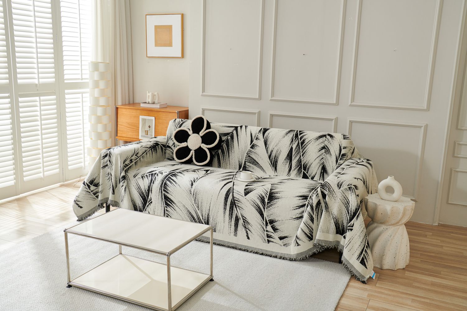Sofa Throw - Yeluxe - Palm Black