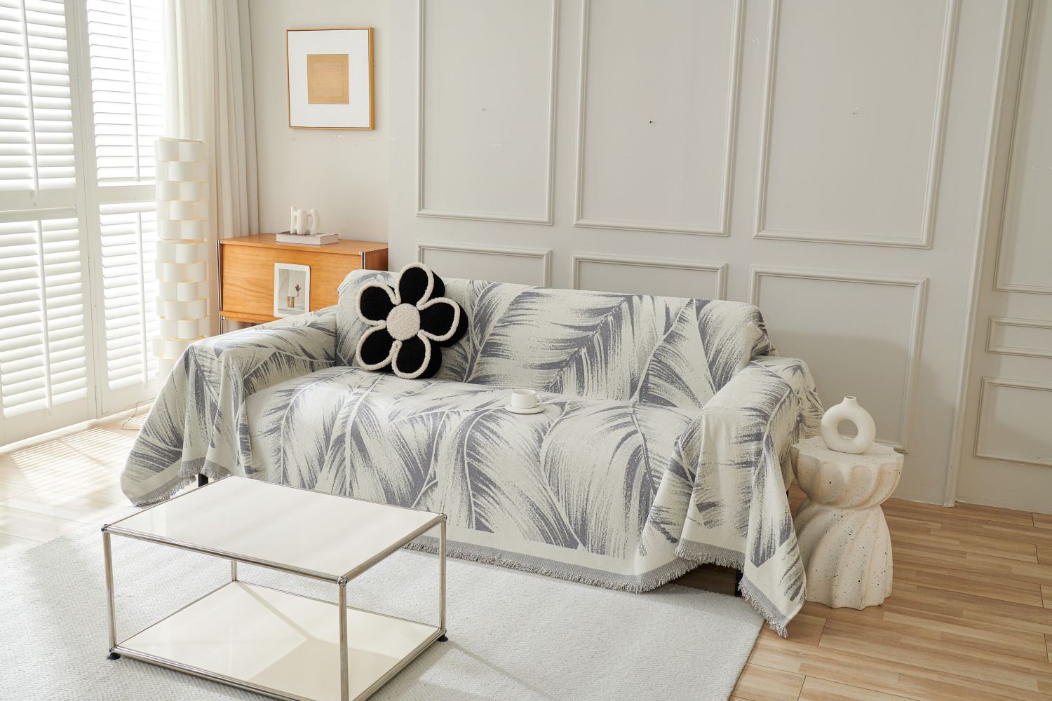 Sofa Throw - Yeluxe - Palm Gray