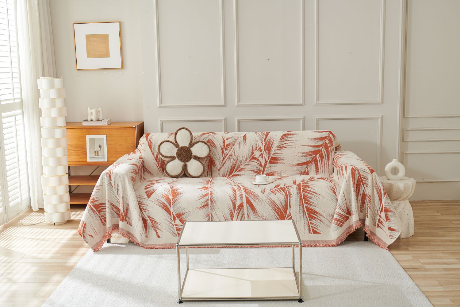 Sofa Throw - Yeluxe - Terracotta Palm