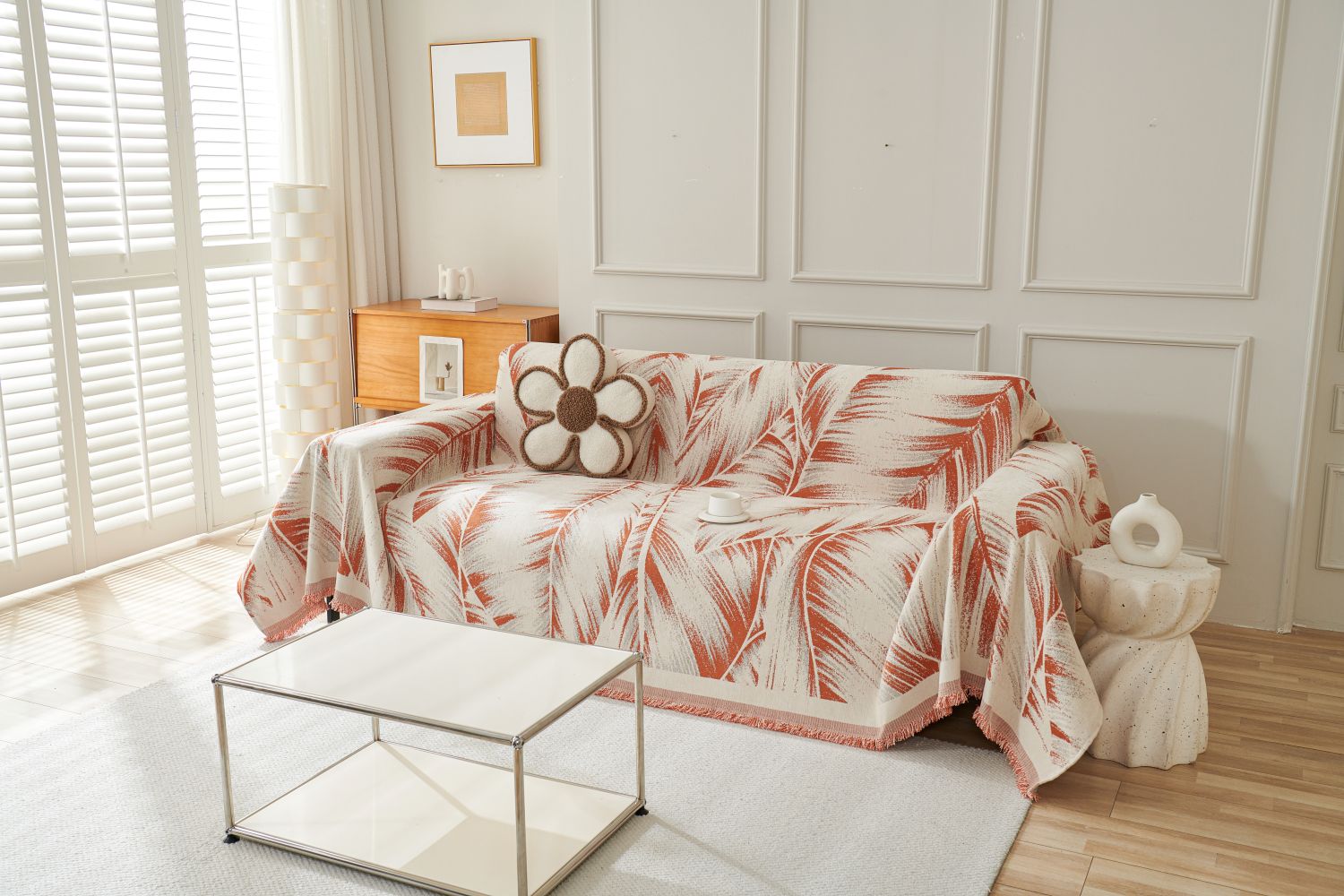 Sofa Throw - Yeluxe - Terracotta Palm