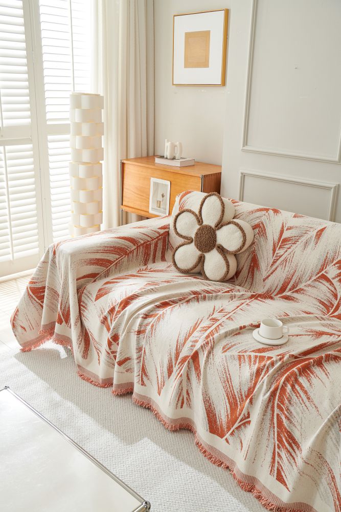 Sofa Throw - Yeluxe - Terracotta Palm