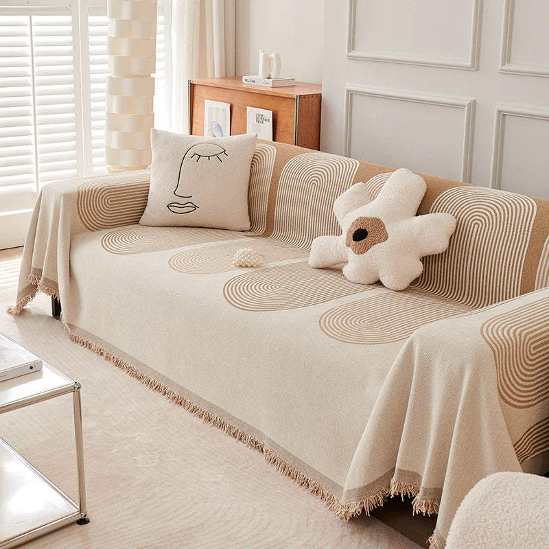 Sofa Throw -Sandy Tan - Soft Tassel Nordic Chenille