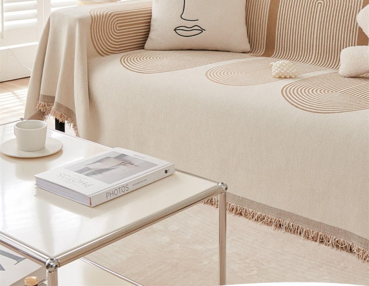 Sofa Throw -Sandy Tan - Soft Tassel Nordic Chenille