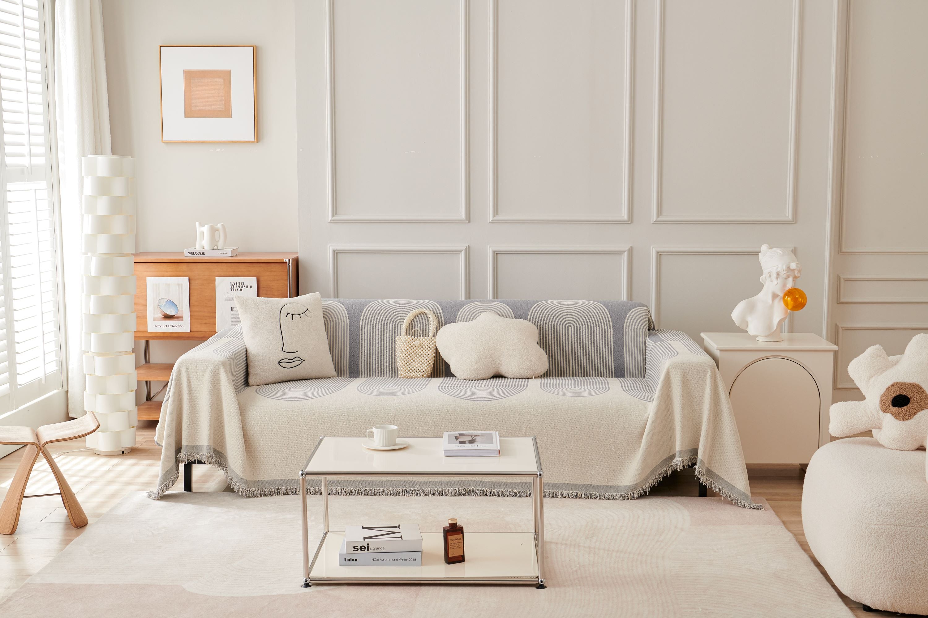 Sofa Throw - Dusty Grey - Soft Tassel Nordic Chenille