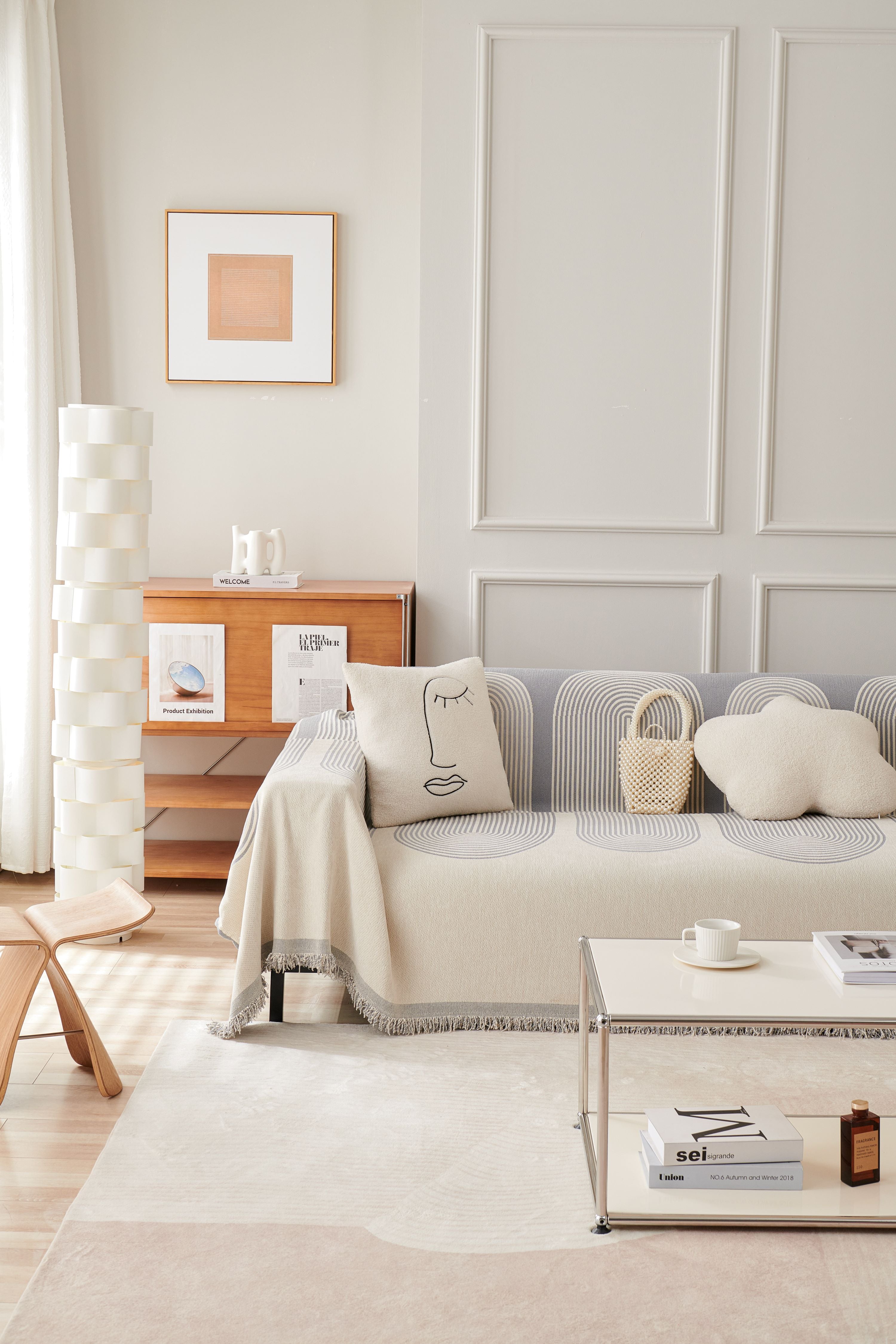 Sofa Throw - Dusty Grey - Soft Tassel Nordic Chenille