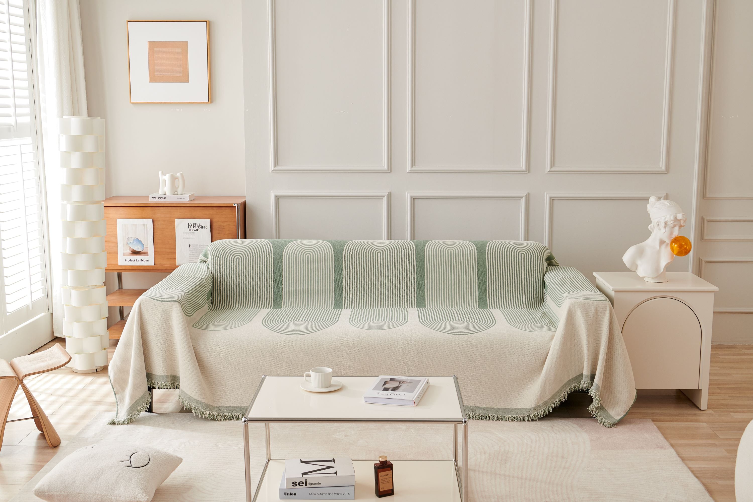 Sofa Throw - Pistachio Green - Soft Tassel Nordic Chenille
