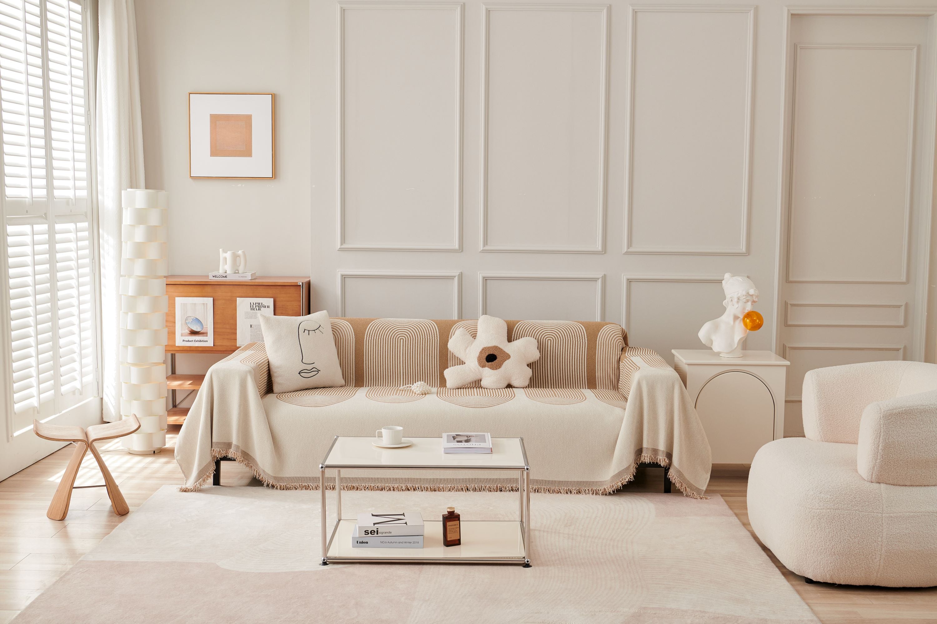 Sofa Throw -Sandy Tan - Soft Tassel Nordic Chenille