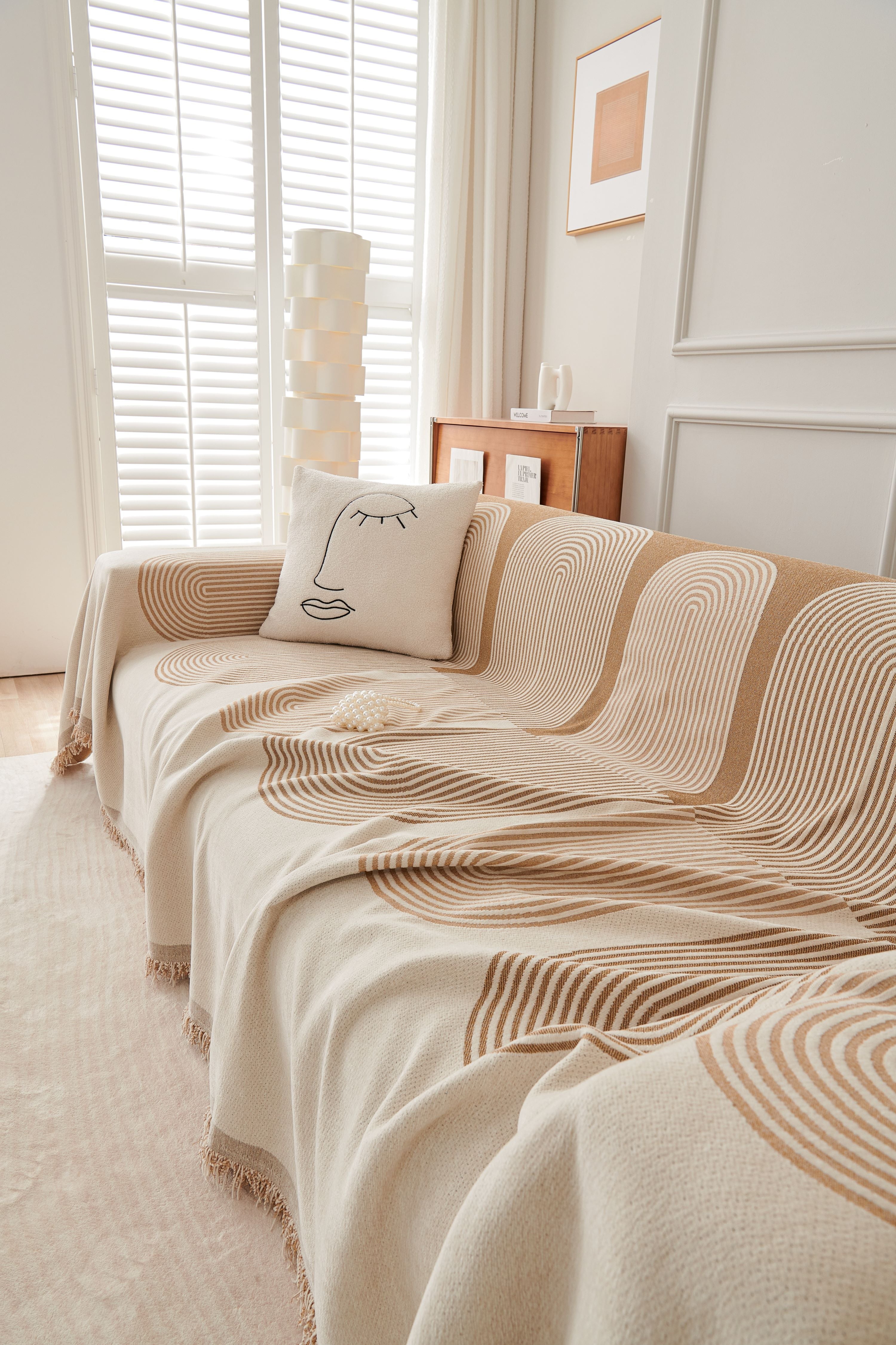 Sofa Throw -Sandy Tan - Soft Tassel Nordic Chenille