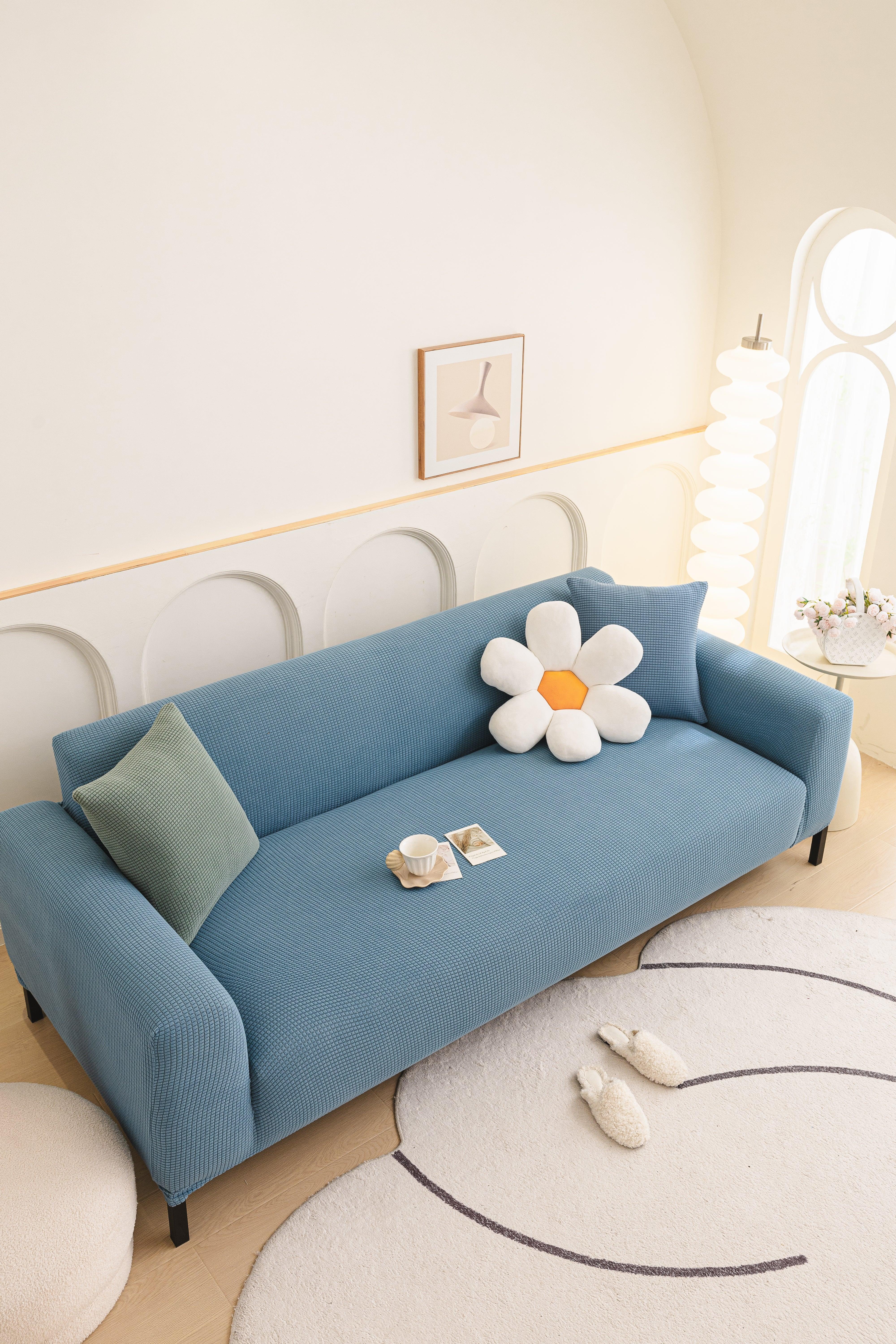 Sofa Cover - Narrow Jacquard - Sky Blue - Adaptable & Expandable - The sofa cover crafter