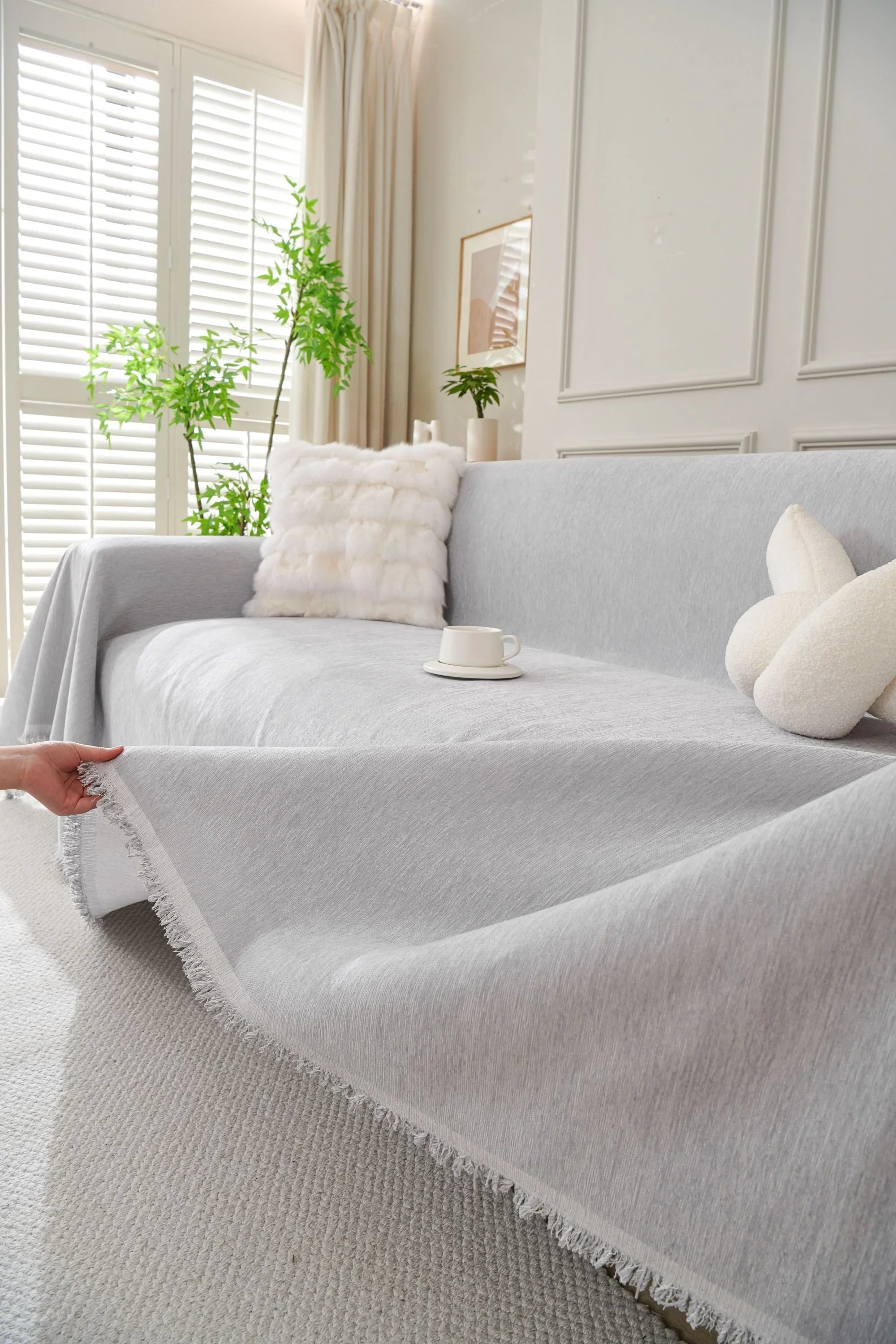 Sofa Throw - Elligate - Light Gray - The sofa cover crafter