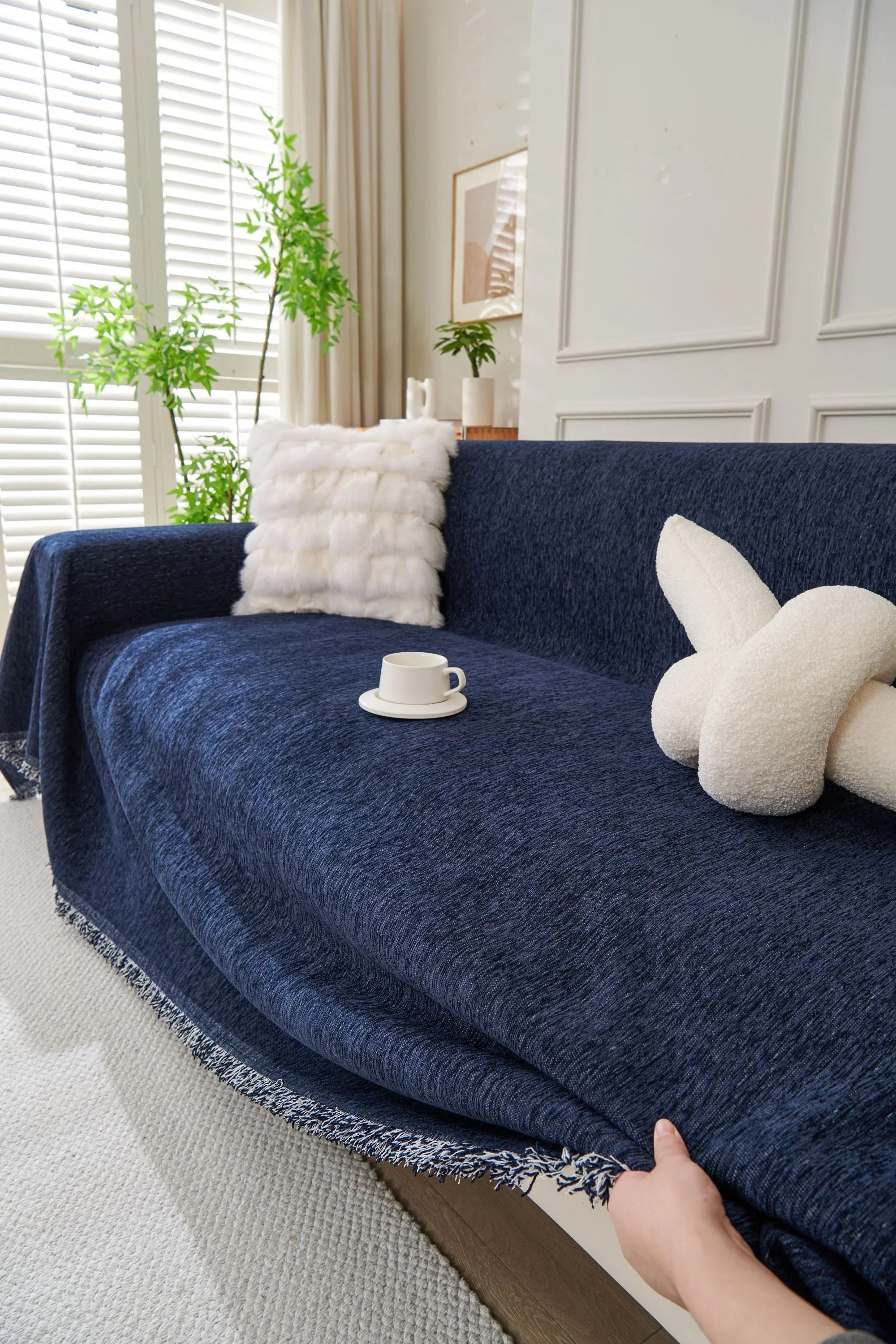 Sofa Throw - Elligate - Navy Blue - The sofa cover crafter