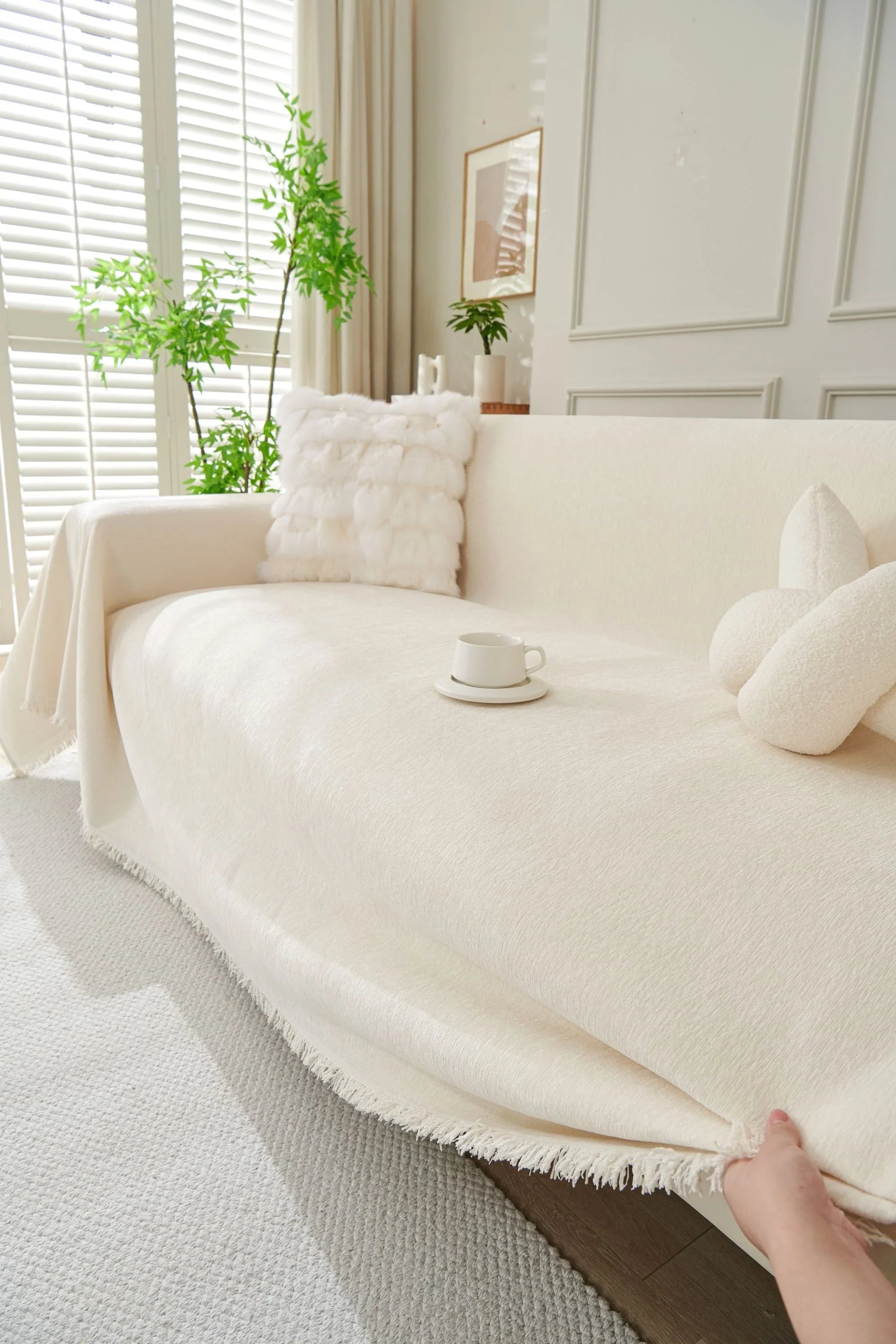 Sofa Throw - Elligate - Off white - The sofa cover crafter