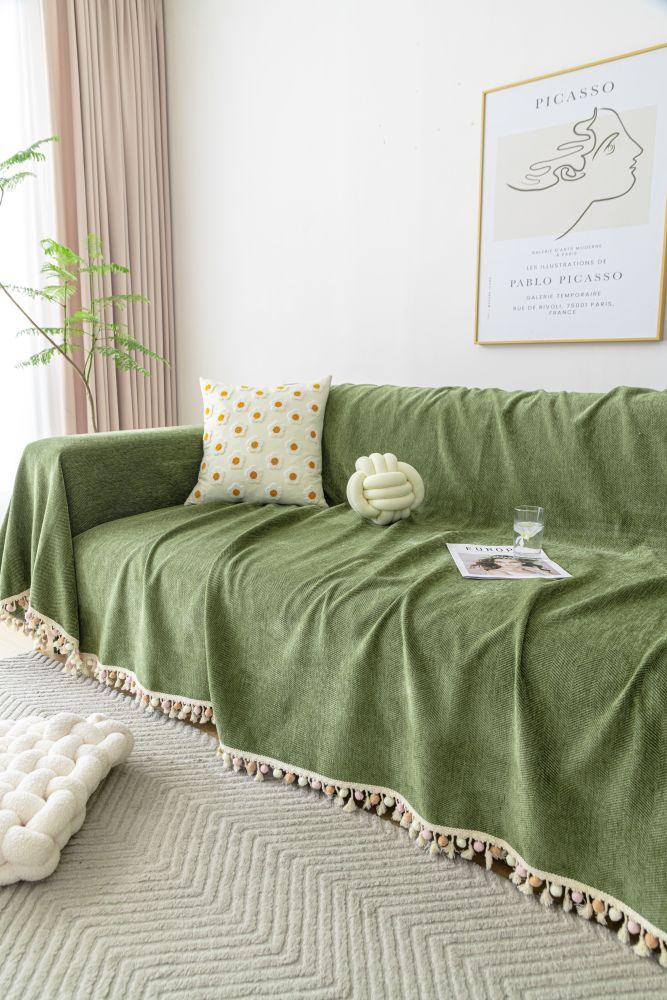 Sofa Throw - Herpome - Olive Green - The sofa cover crafter