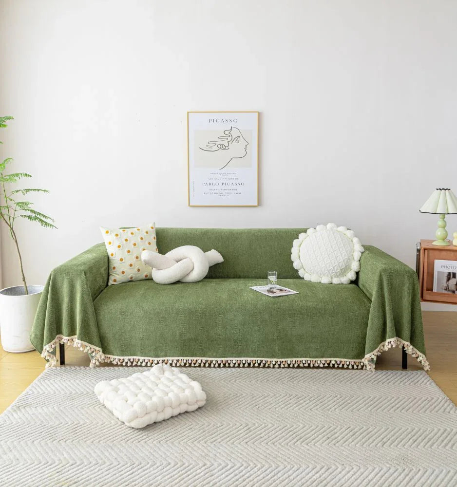 Sofa Throw - Herpome - Olive Green - The sofa cover crafter