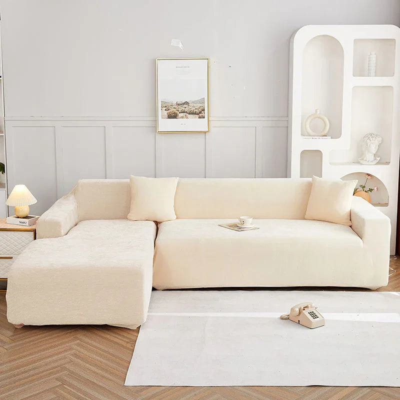Corner Sofa Cover - Snow Neil - Beige - Adaptable & Expandable - The sofa cover crafter