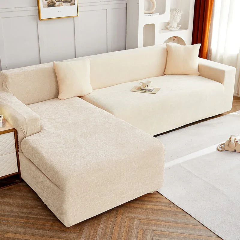 Corner Sofa Cover - Snow Neil - Beige - Adaptable & Expandable - The sofa cover crafter