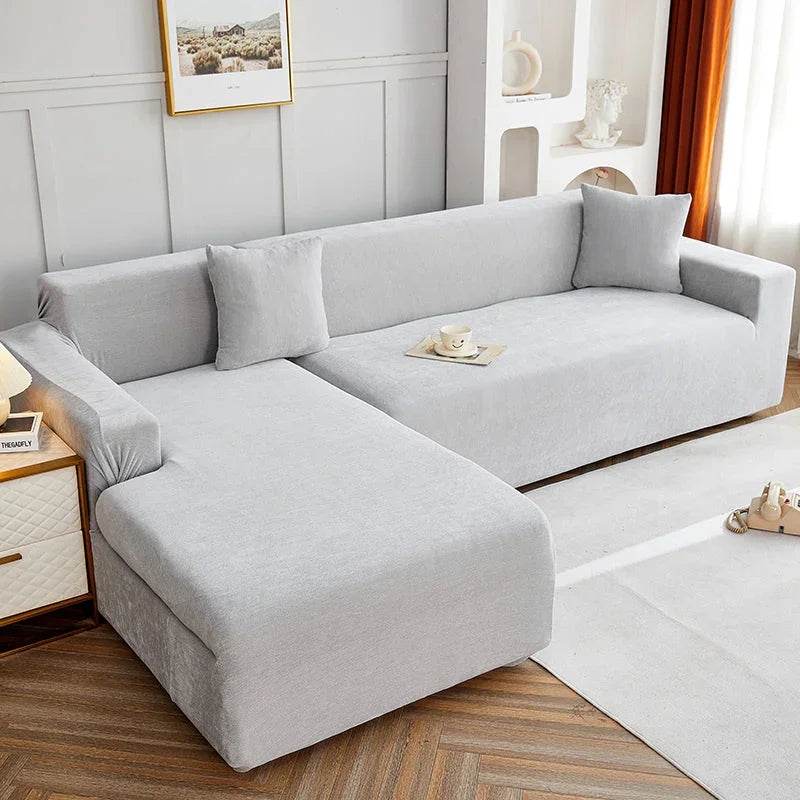 Corner Sofa Cover - Snow Neil - Light Grey - Adaptable & Expandable - The sofa cover crafter