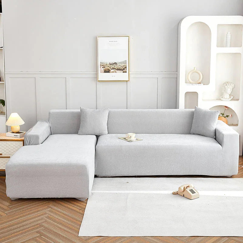 Corner Sofa Cover - Snow Neil - Light Grey - Adaptable & Expandable - The sofa cover crafter