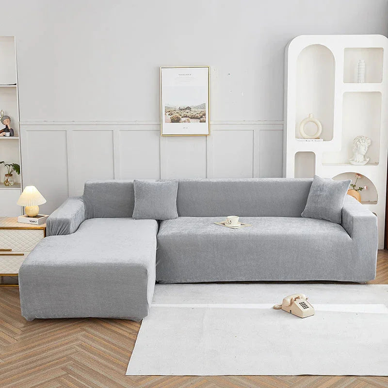 Corner Sofa Cover - Snow Neil - Neutral Grey - Adaptable & Expandable - The sofa cover crafter