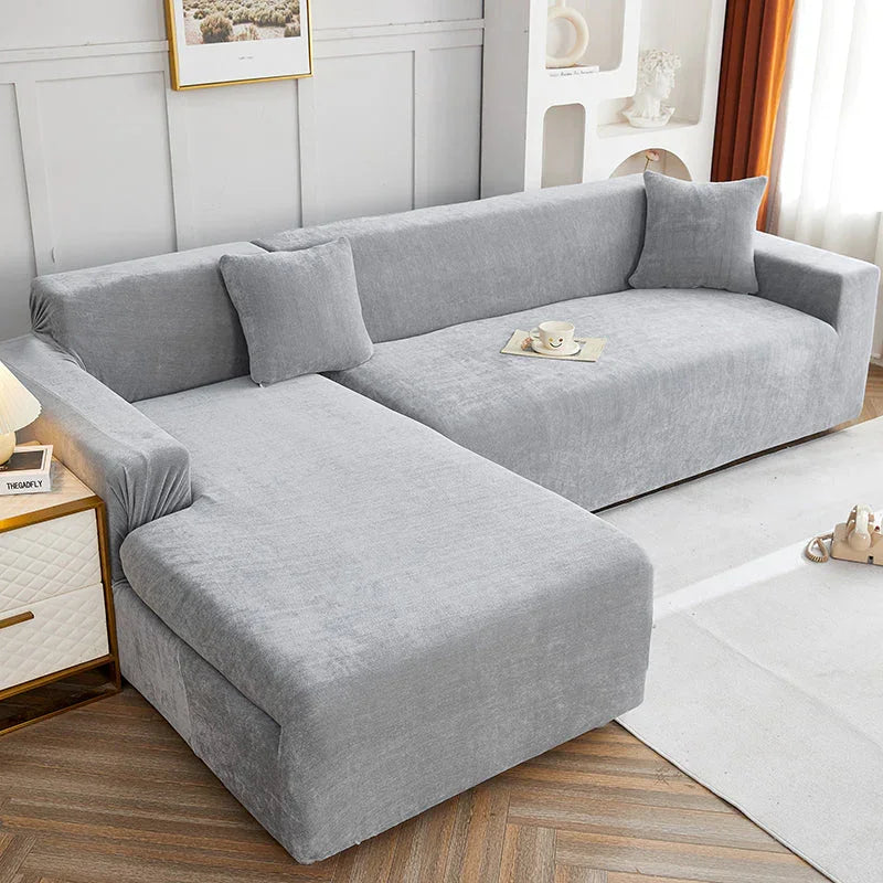 Corner Sofa Cover - Snow Neil - Neutral Grey - Adaptable & Expandable - The sofa cover crafter