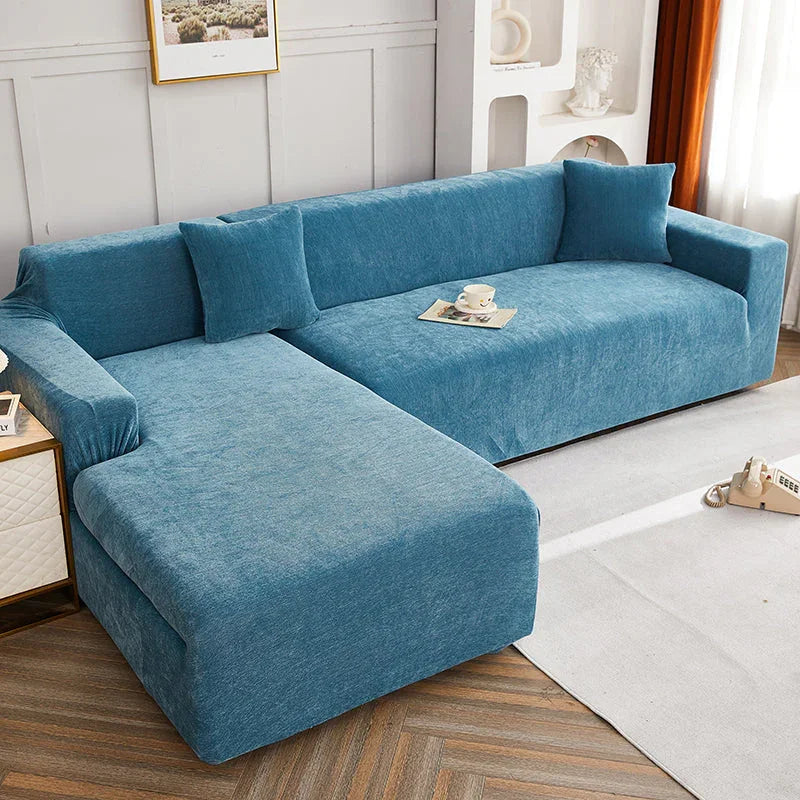 Corner Sofa Cover - Snow Neil - Serene Blue - Adaptable & Expandable - The sofa cover crafter