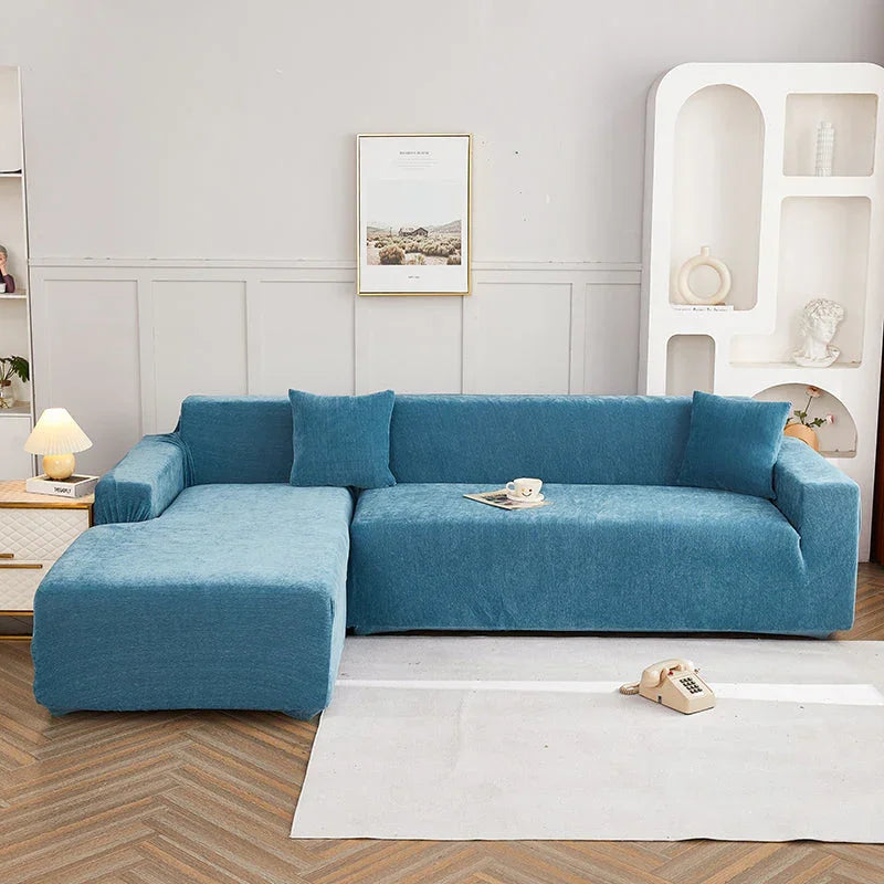 Corner Sofa Cover - Snow Neil - Serene Blue - Adaptable & Expandable - The sofa cover crafter