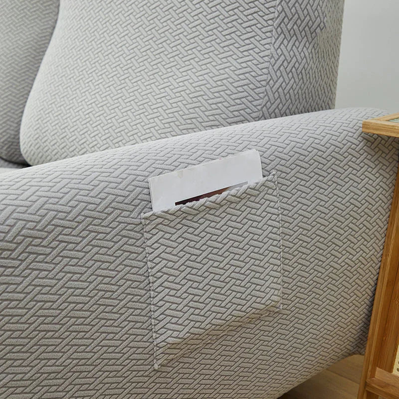 Recliner Sofa Cover - Interwoven Pattern - Light Gray - Adaptable & Expandable - The sofa cover crafter