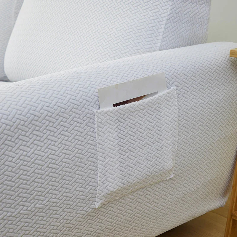 Recliner Sofa Cover - Interwoven Pattern - White - Adaptable & Expandable - The sofa cover crafter