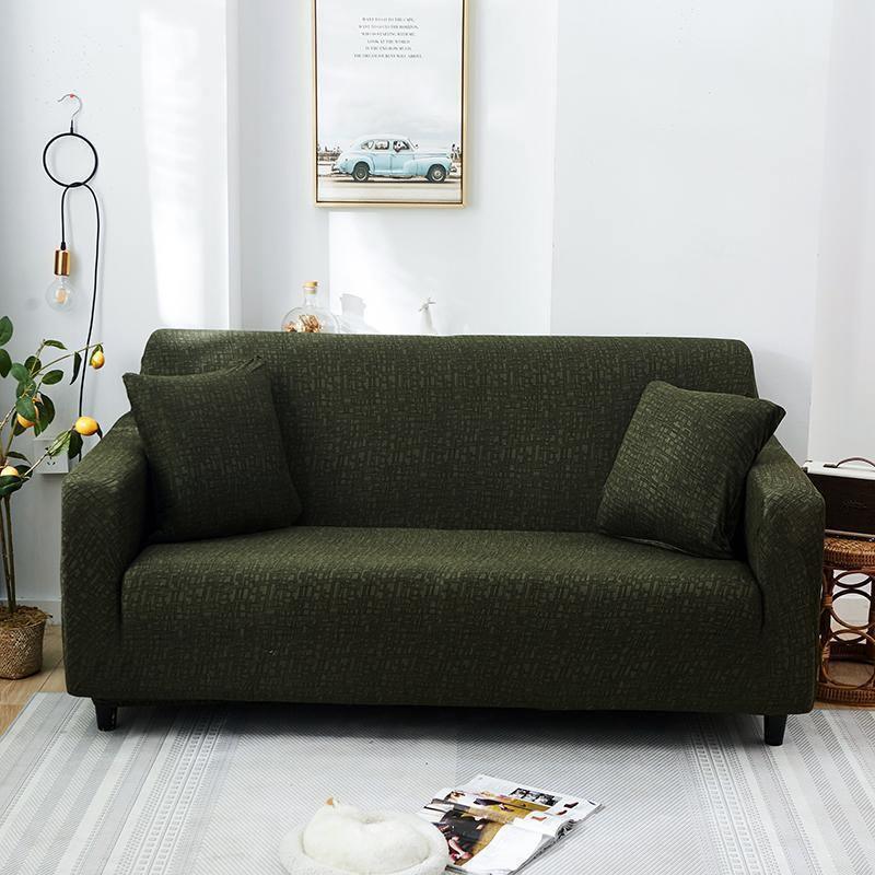 Sofa Cover - Rectangle Pattern - Olive green - Adaptable & Expandable - The sofa cover crafter