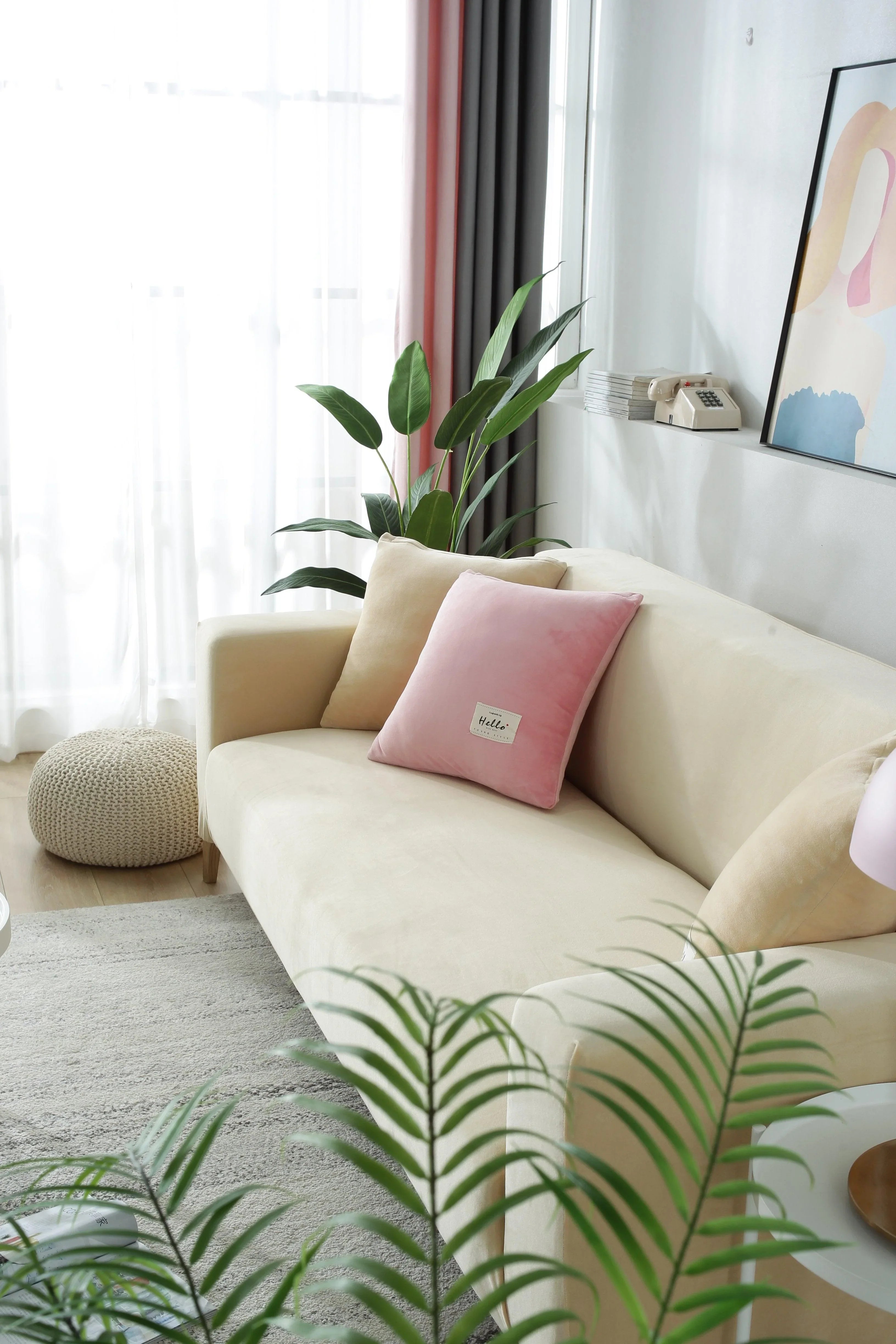 Sofa Cover - Velvet - Beige - Adaptable & Expandable - The sofa cover crafter