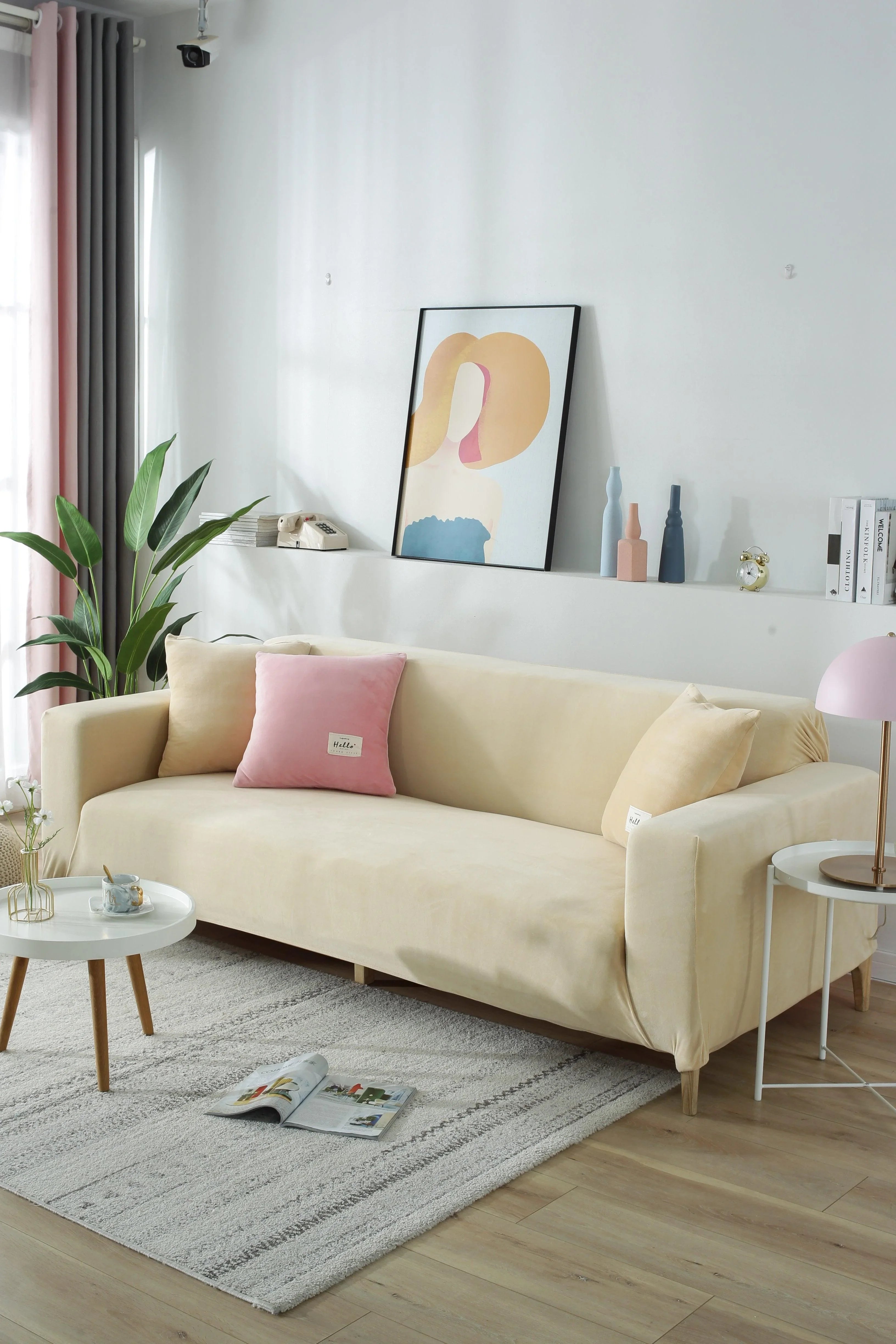 Sofa Cover - Velvet - Beige - Adaptable & Expandable - The sofa cover crafter