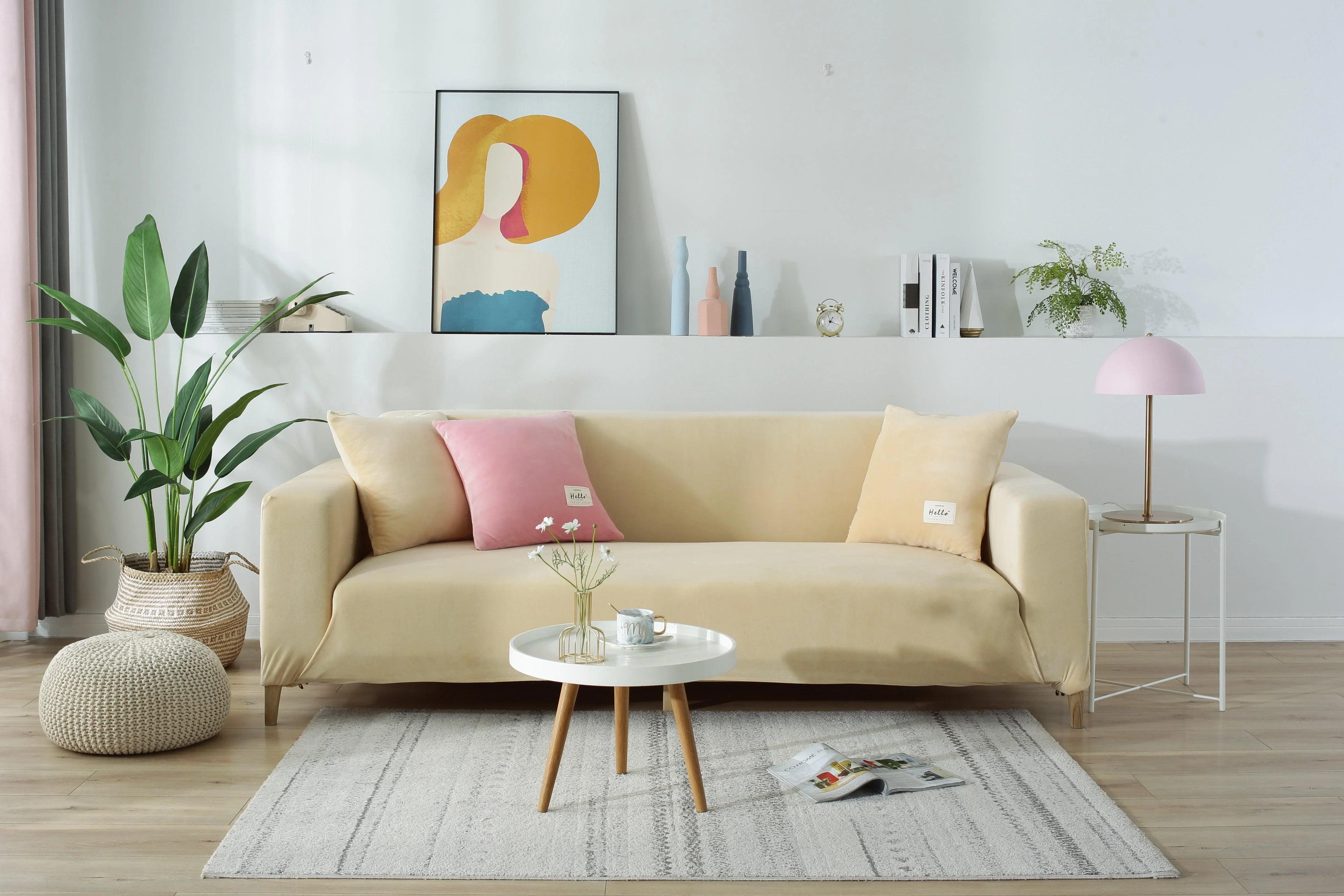 Sofa Cover - Velvet - Beige - Adaptable & Expandable - The sofa cover crafter