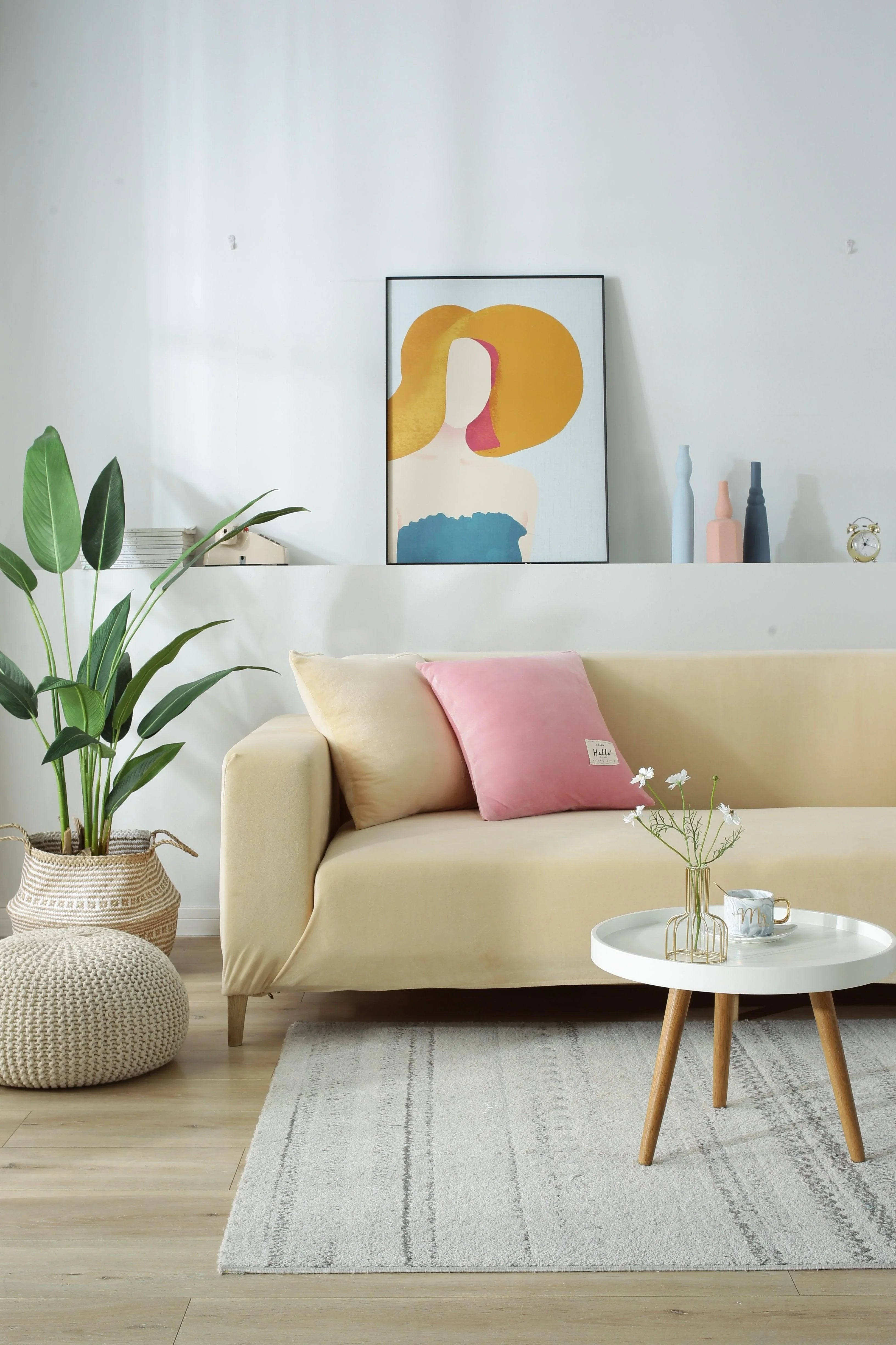 Sofa Cover - Velvet - Beige - Adaptable & Expandable - The sofa cover crafter