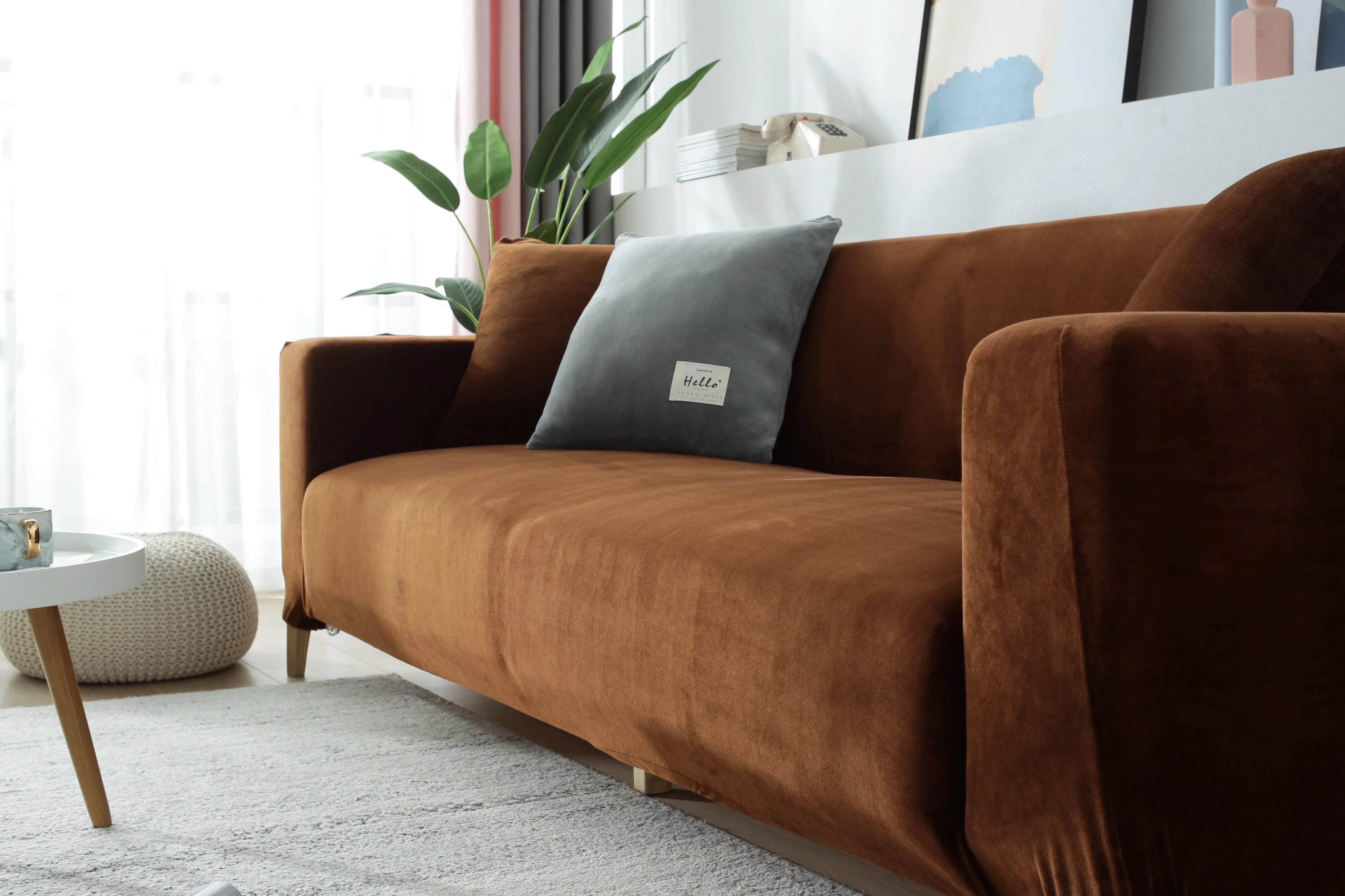 Sofa Cover - Velvet - Brown - Adaptable & Expandable - The sofa cover crafter