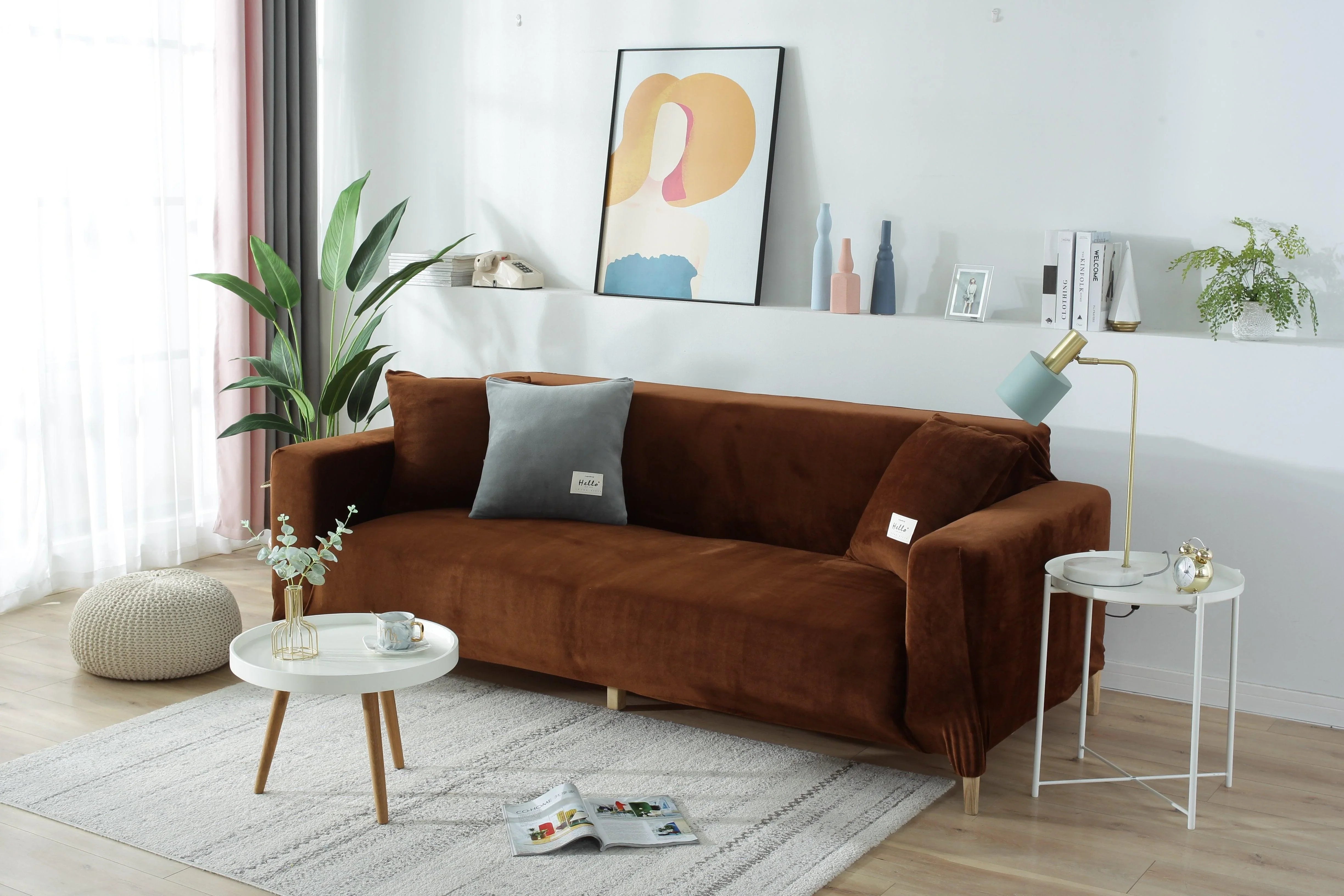 Sofa Cover - Velvet - Brown - Adaptable & Expandable - The sofa cover crafter
