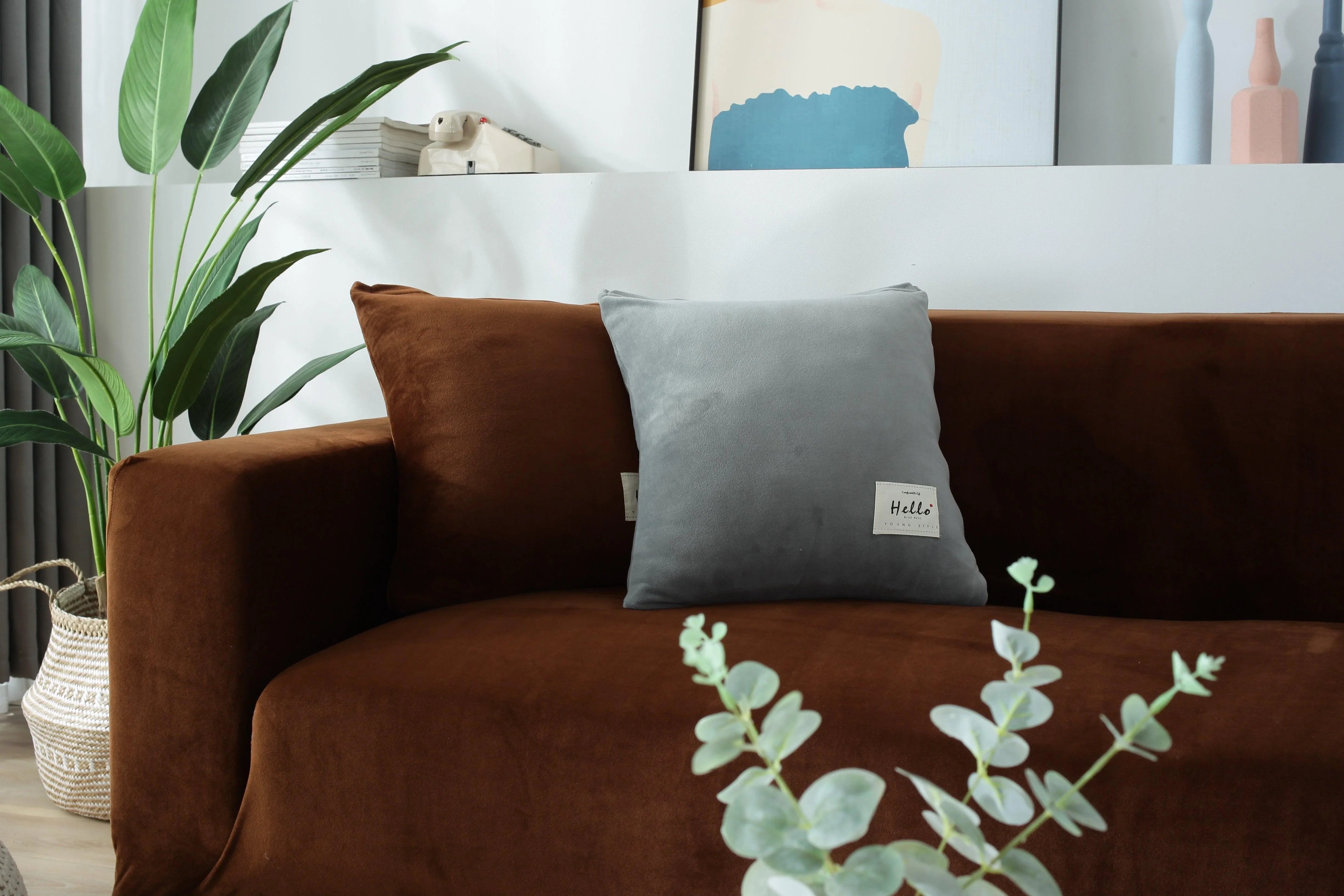 Sofa Cover - Velvet - Brown - Adaptable & Expandable - The sofa cover crafter