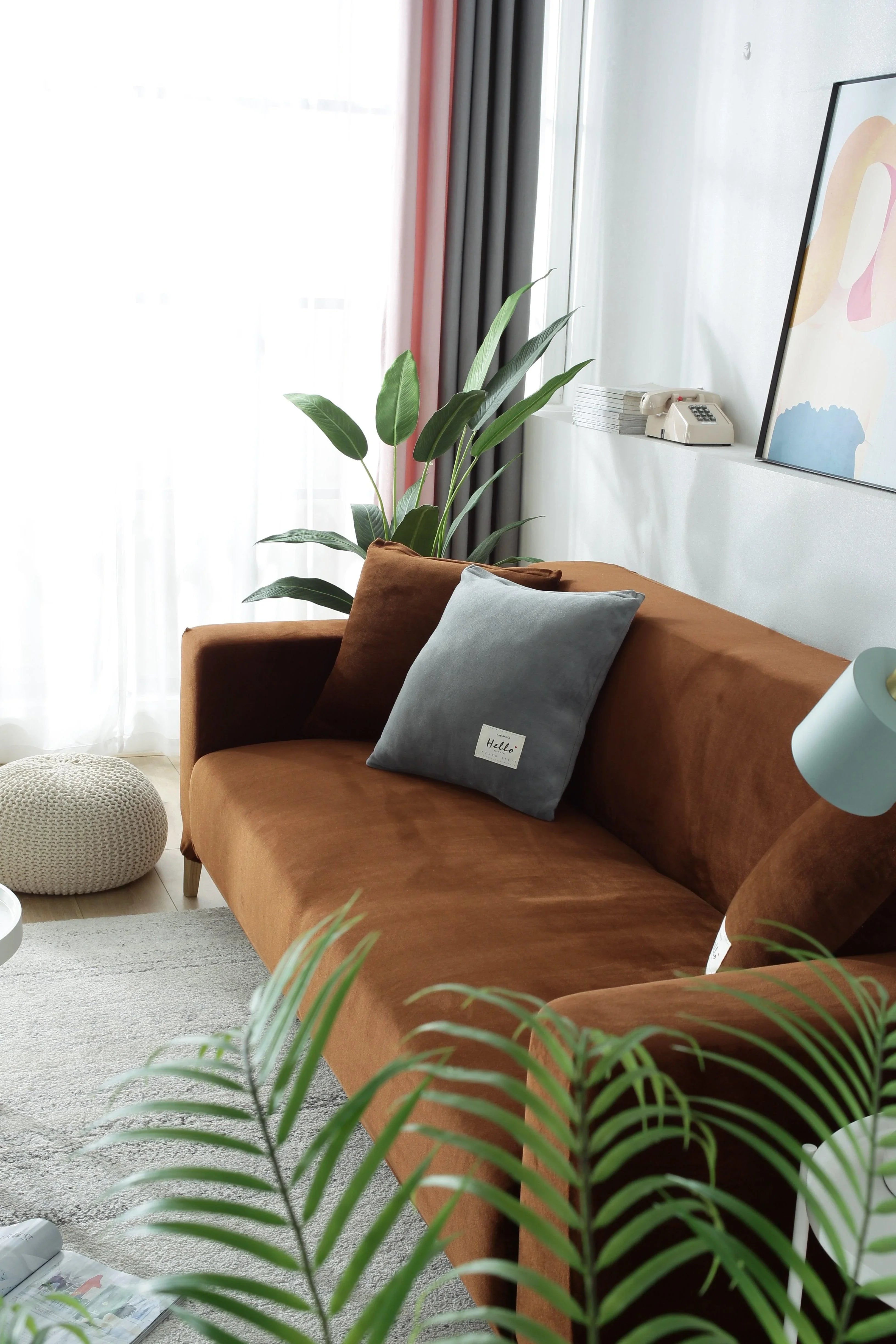 Sofa Cover - Velvet - Brown - Adaptable & Expandable - The sofa cover crafter