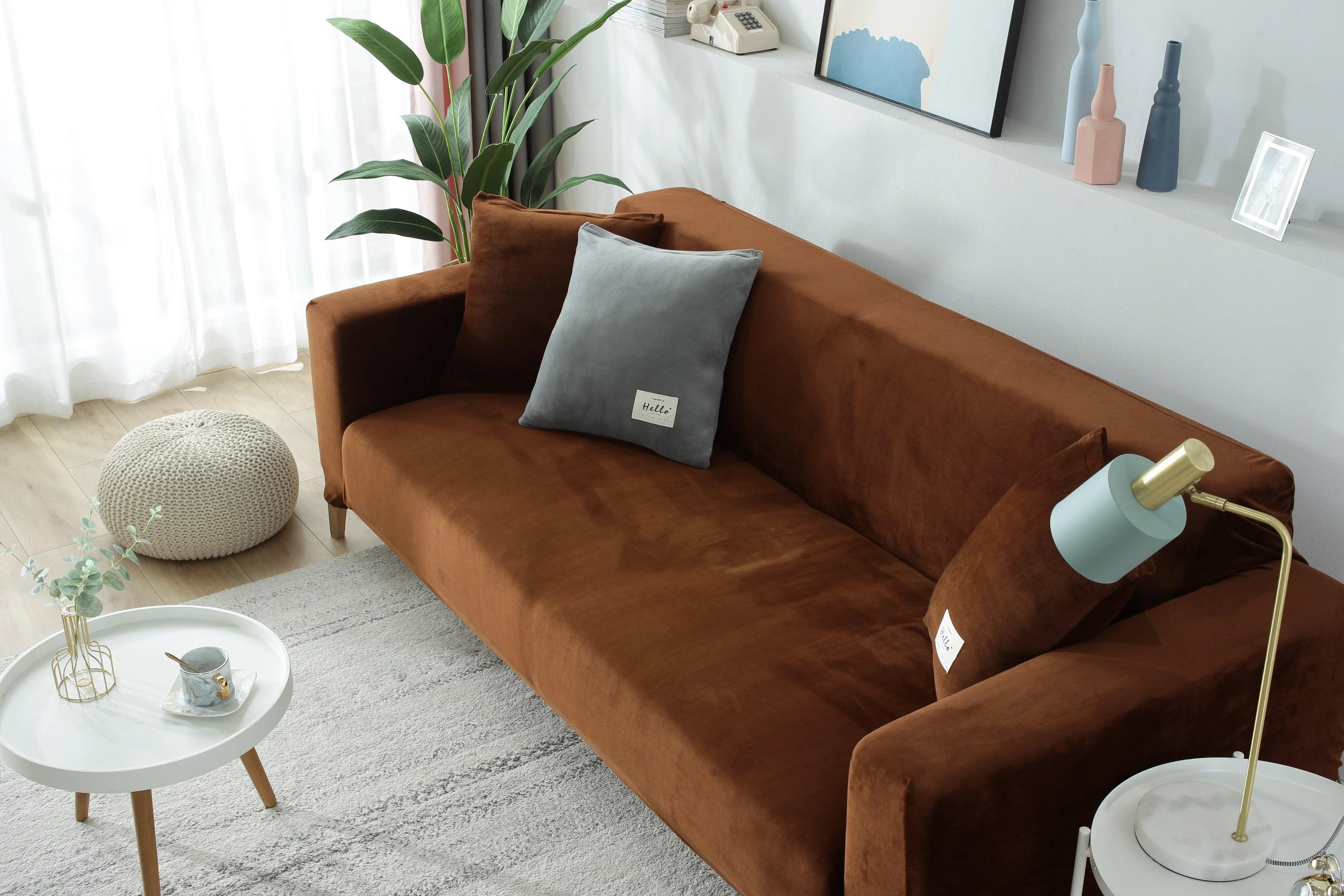 Sofa Cover - Velvet - Brown - Adaptable & Expandable - The sofa cover crafter