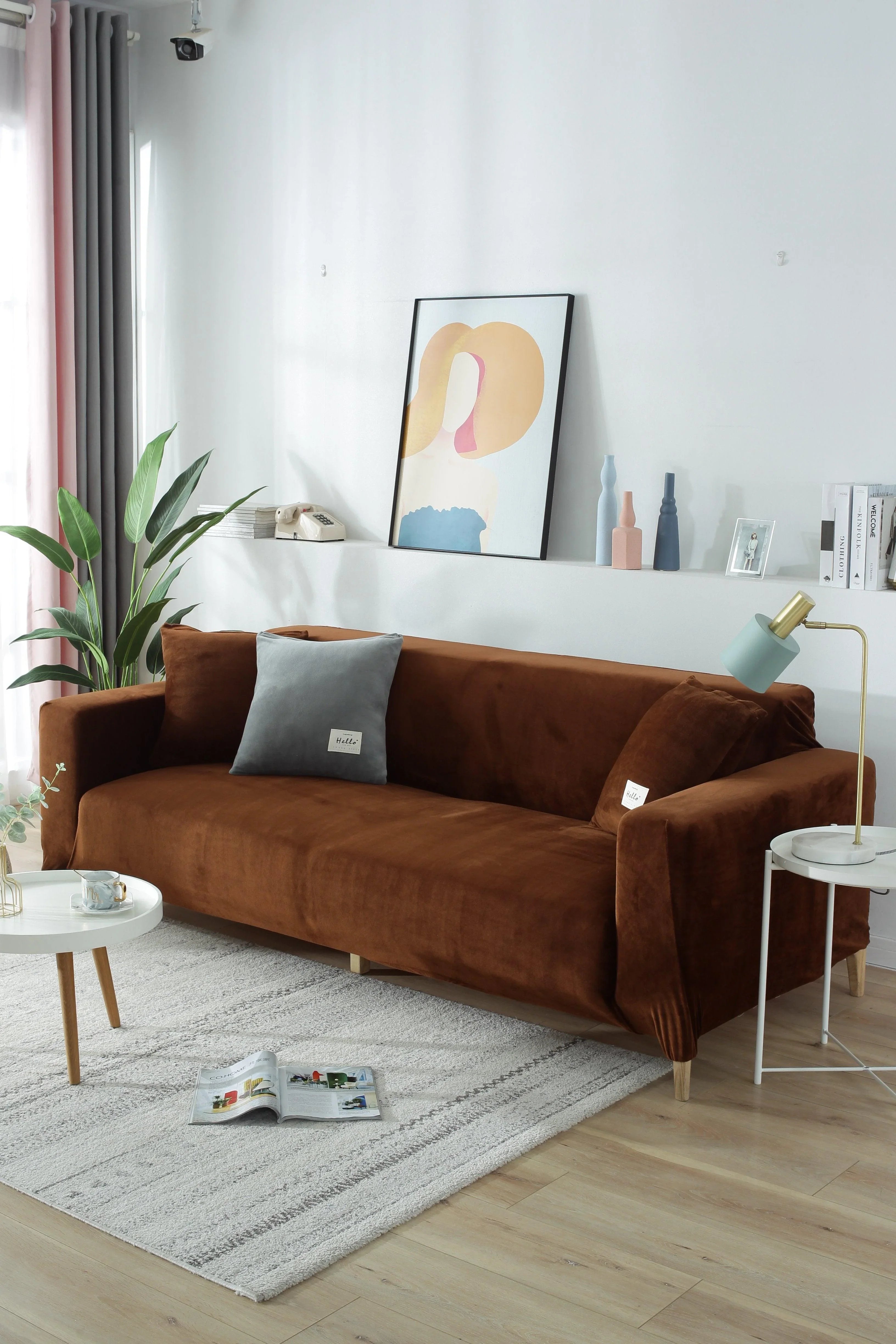 Sofa Cover - Velvet - Brown - Adaptable & Expandable - The sofa cover crafter