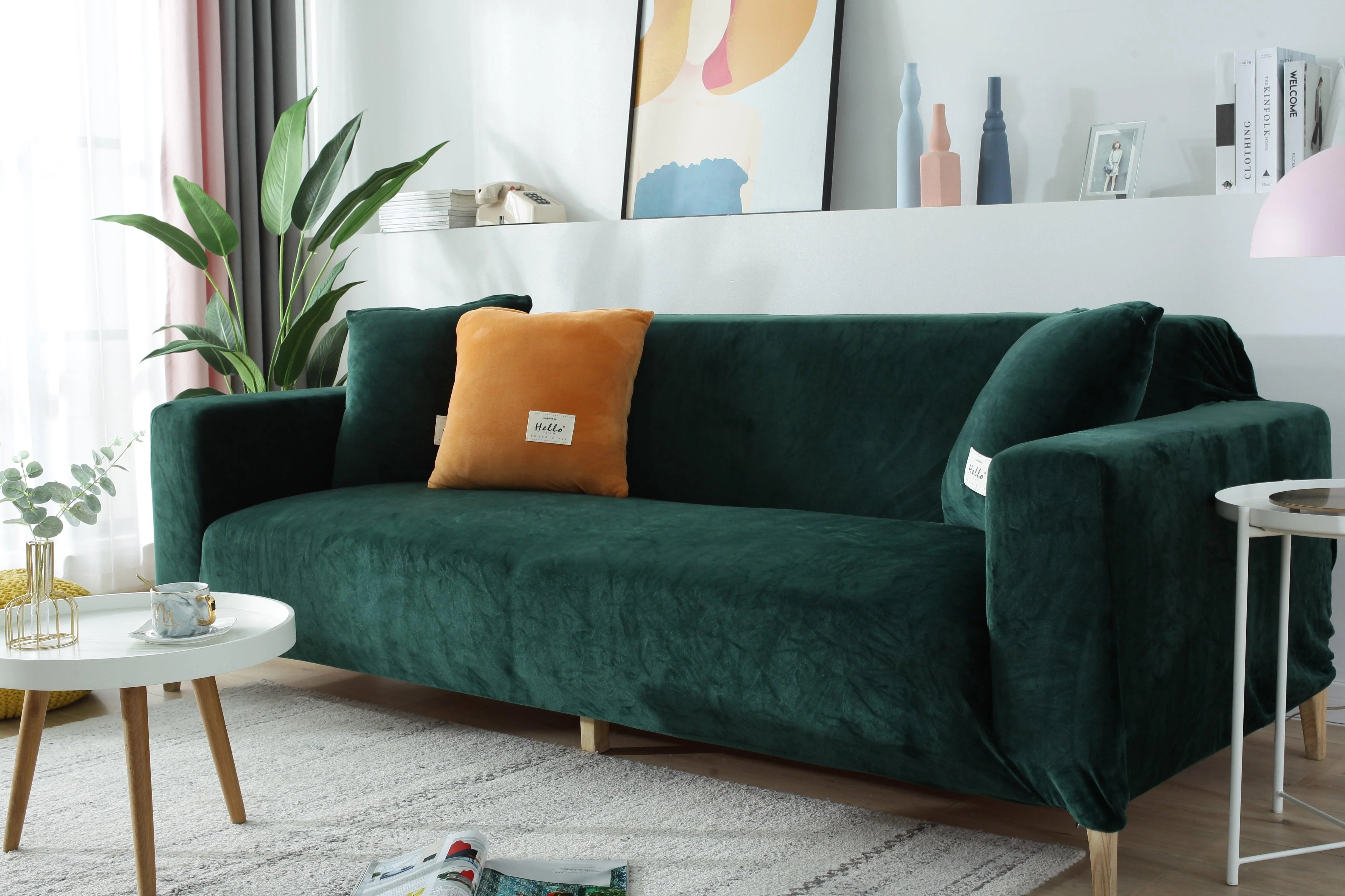 Sofa Cover - Velvet - Dark Green - Adaptable & Expandable