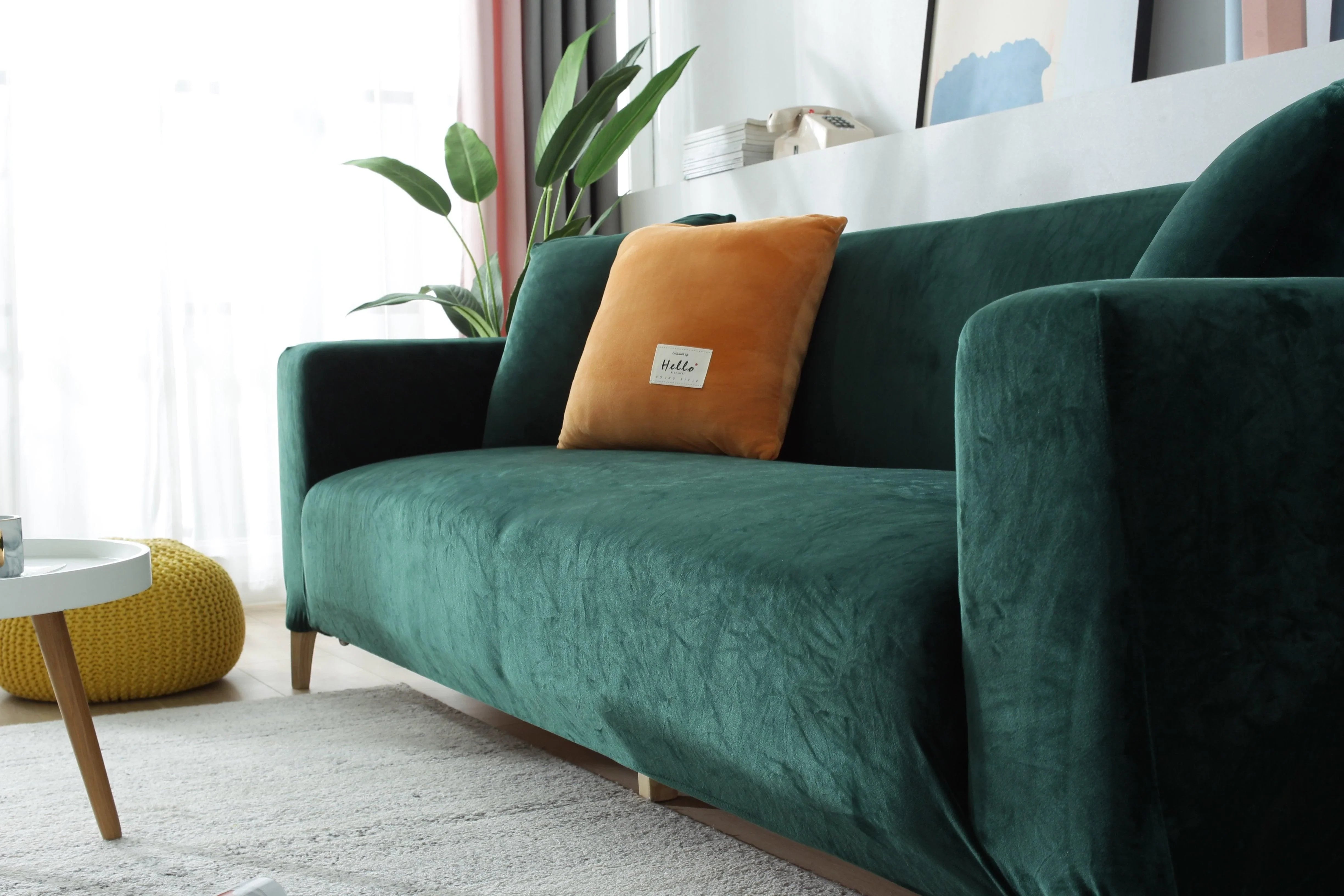 Sofa Cover - Velvet - Dark Green - Adaptable & Expandable