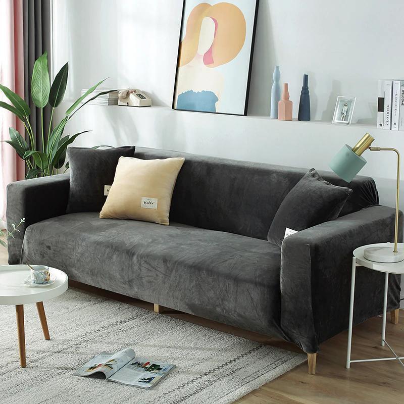 Sofa Cover - Velvet - Grey - Adaptable & Expandable - The sofa cover crafter